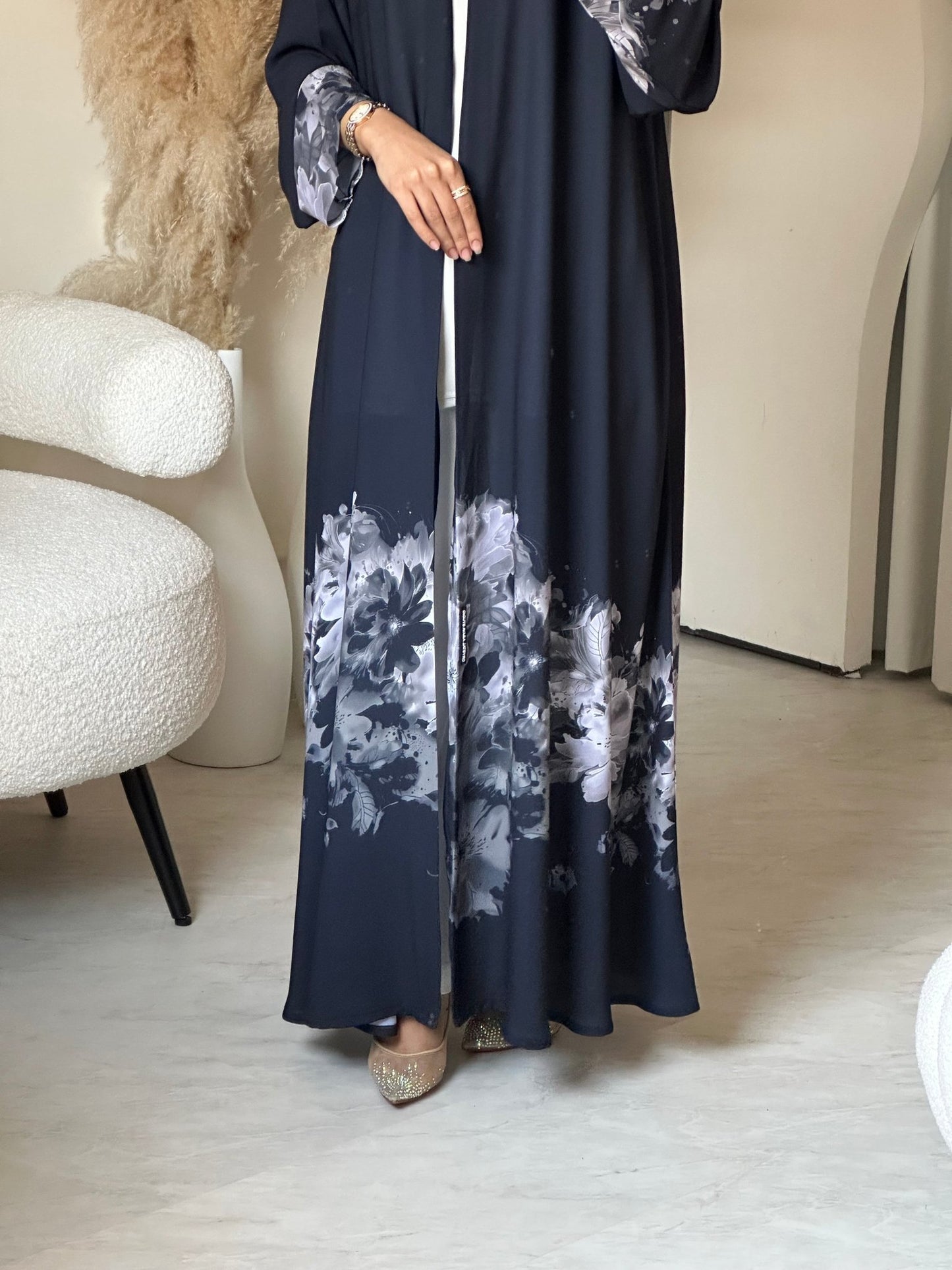 C 0709 Printed Blue Grey Abaya