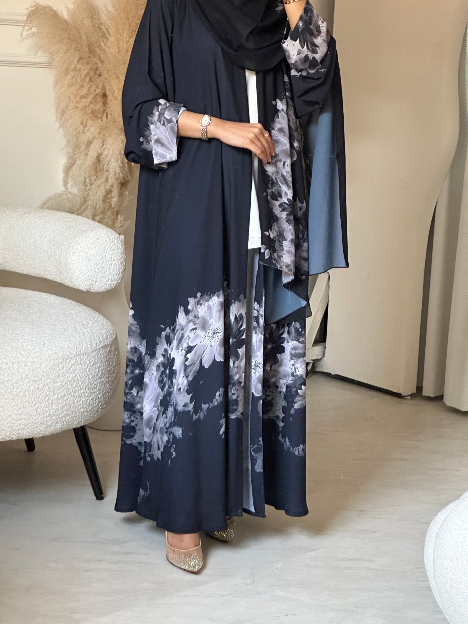 C 0709 Printed Blue Grey Abaya