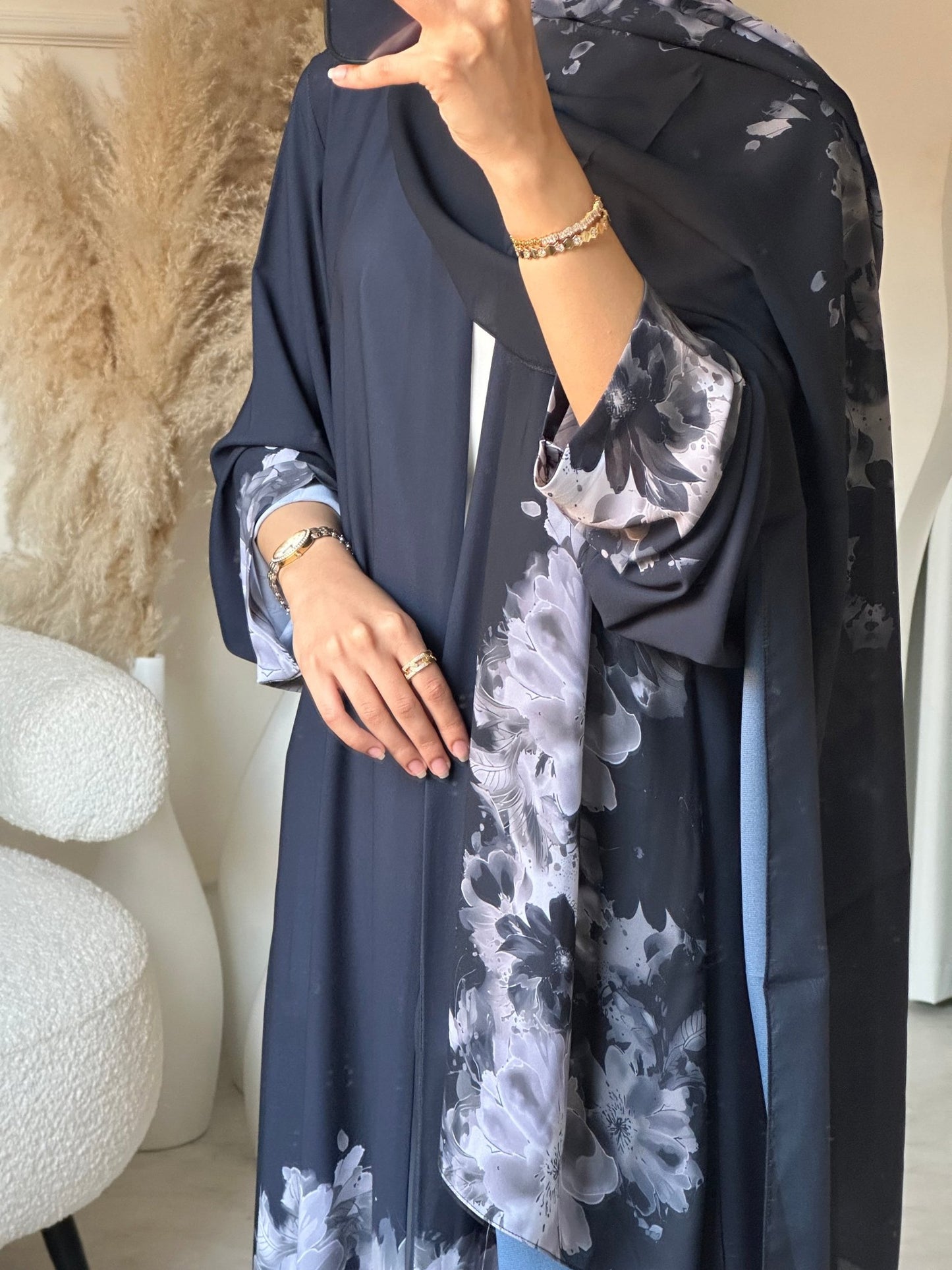 C 0709 Printed Blue Grey Abaya