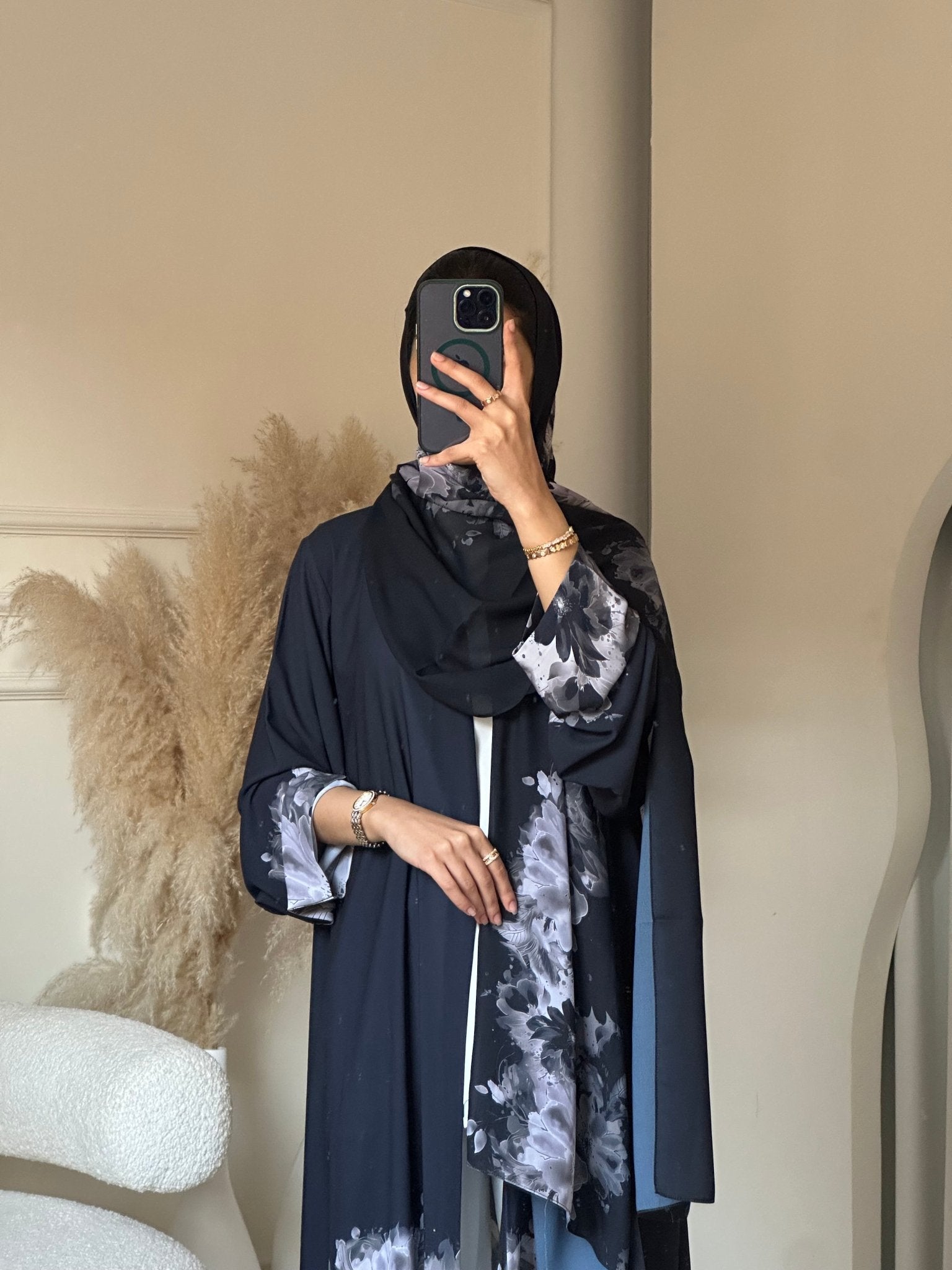 C 0709 Printed Blue Grey Abaya