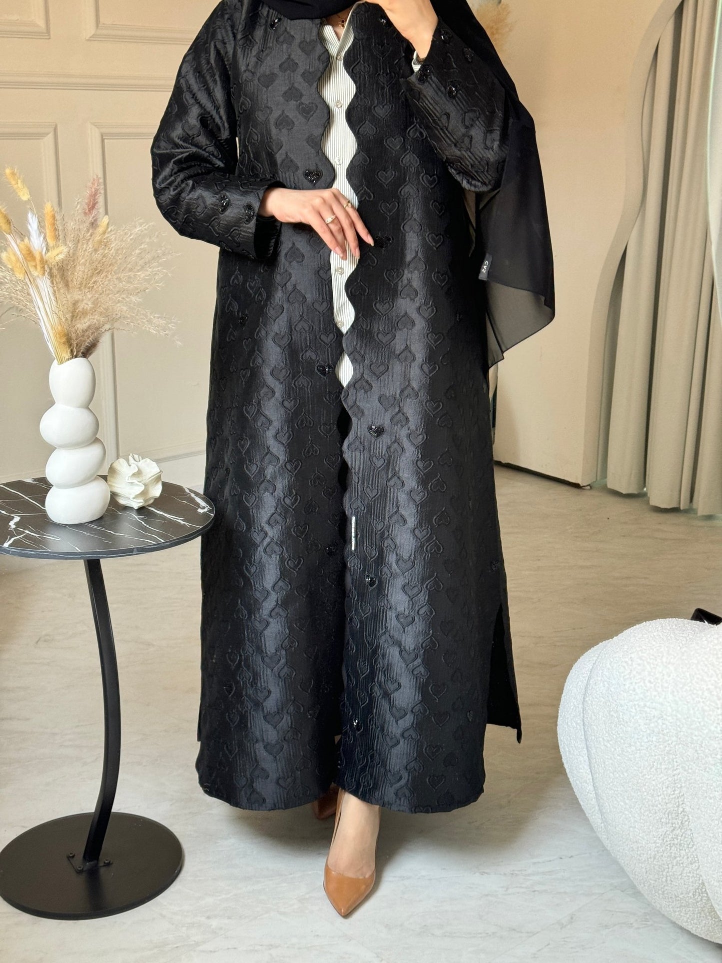 C 0715 - 02 Beaded Printed Black Abaya