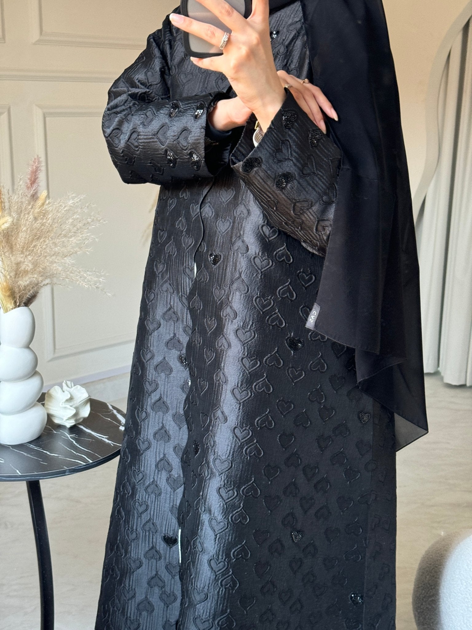 C 0715 - 02 Beaded Printed Black Abaya