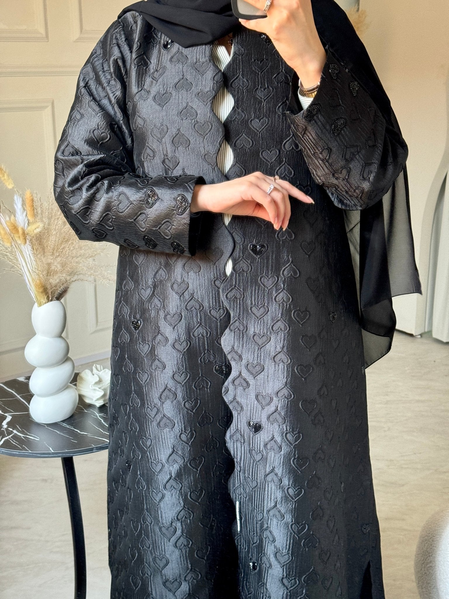 C 0715 - 02 Beaded Printed Black Abaya