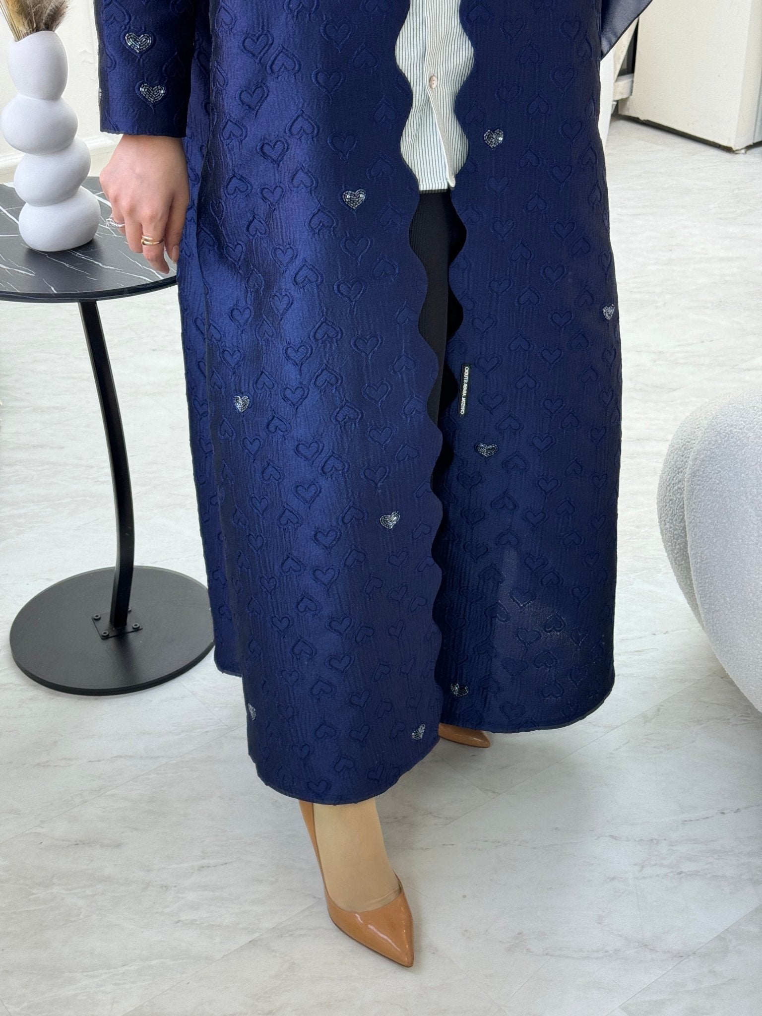 C 0715 - 03 Beaded Printed Navy Blue Abaya