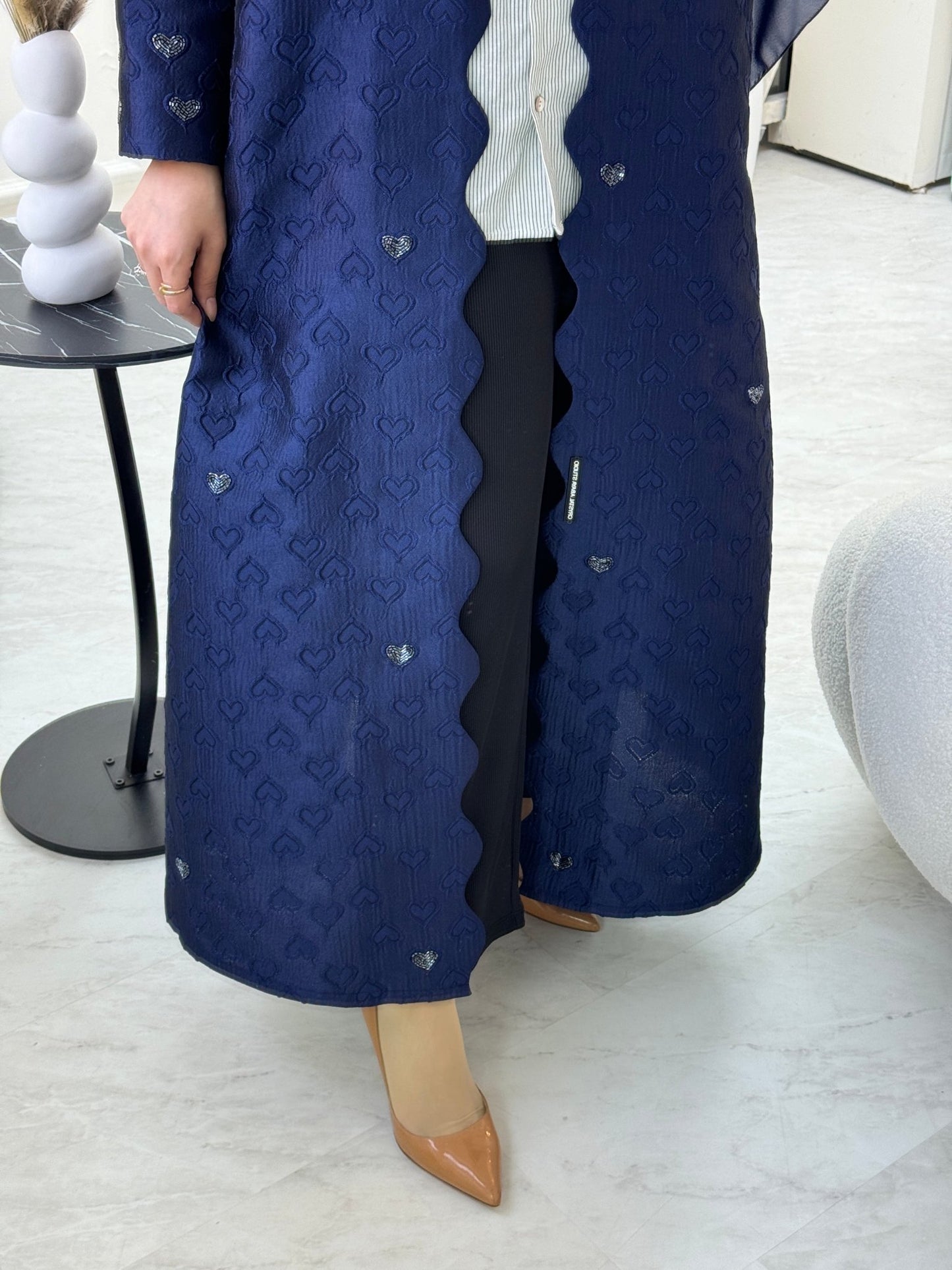 C 0715 - 03 Beaded Printed Navy Blue Abaya