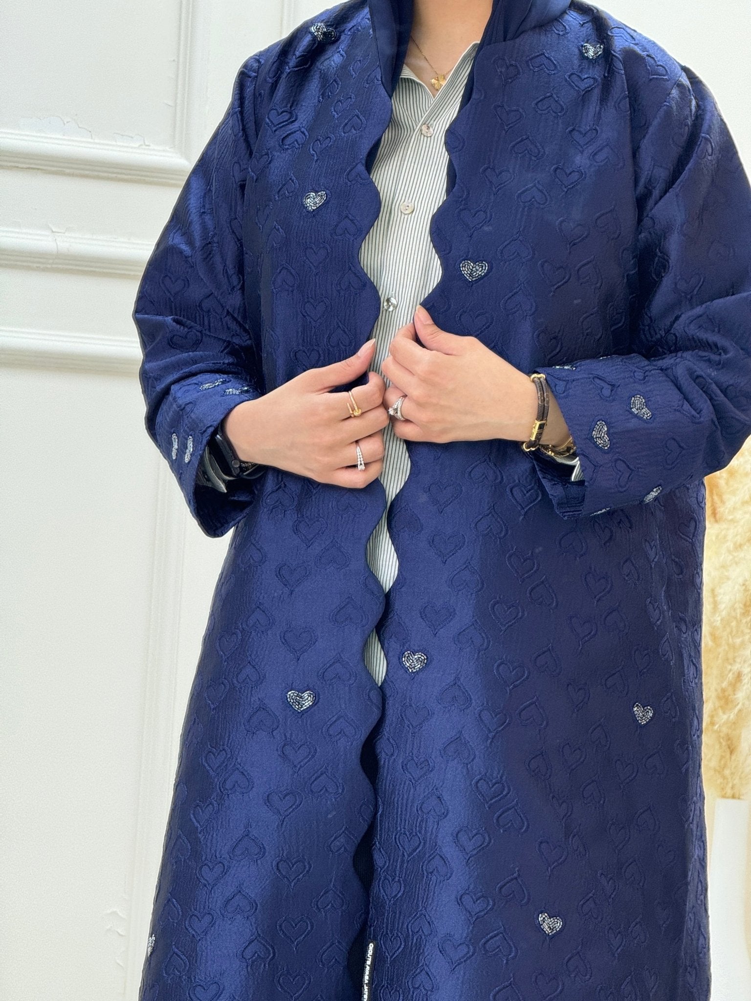 C 0715 - 03 Beaded Printed Navy Blue Abaya