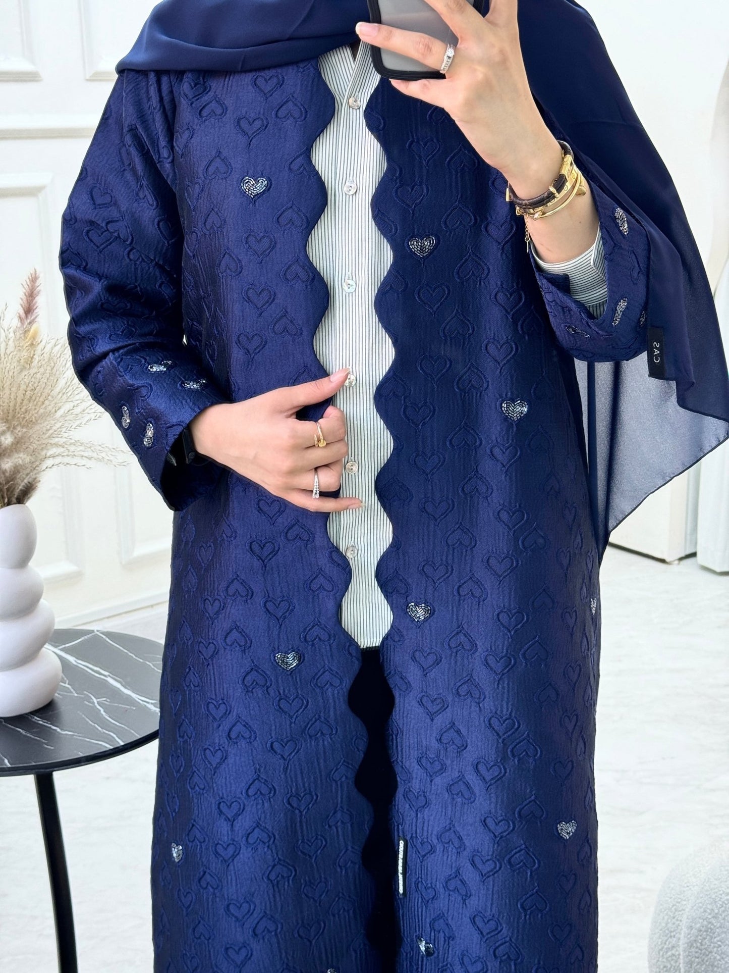 C 0715 - 03 Beaded Printed Navy Blue Abaya