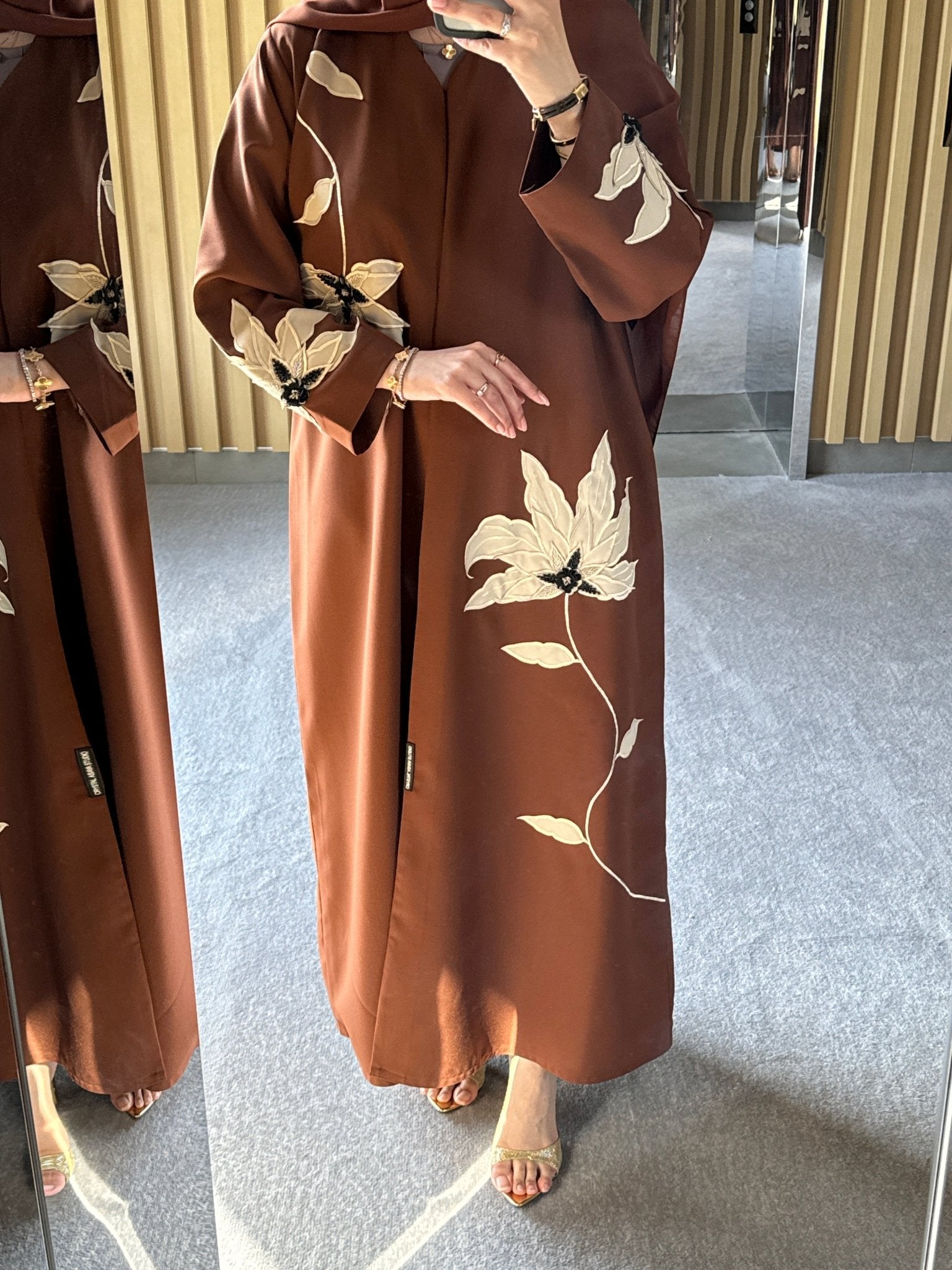 C 0718 Camel Floral Abaya