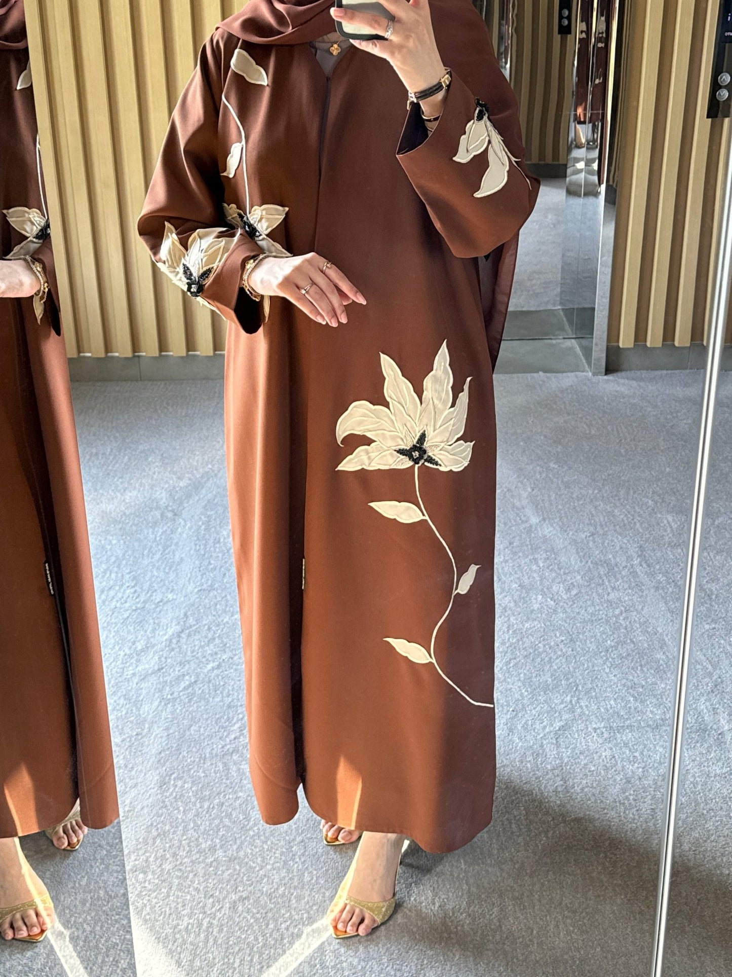 C 0718 Camel Floral Abaya