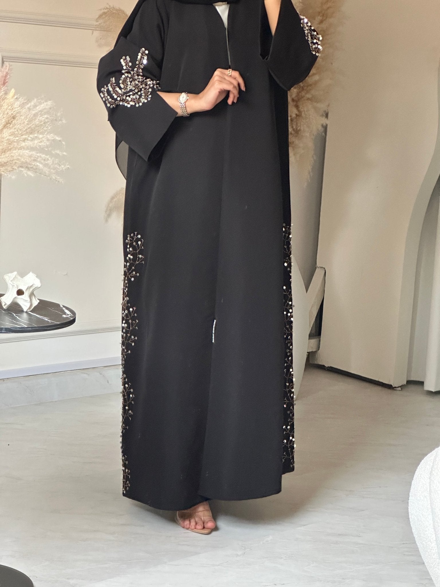 C 0719 Beaded Black Abaya