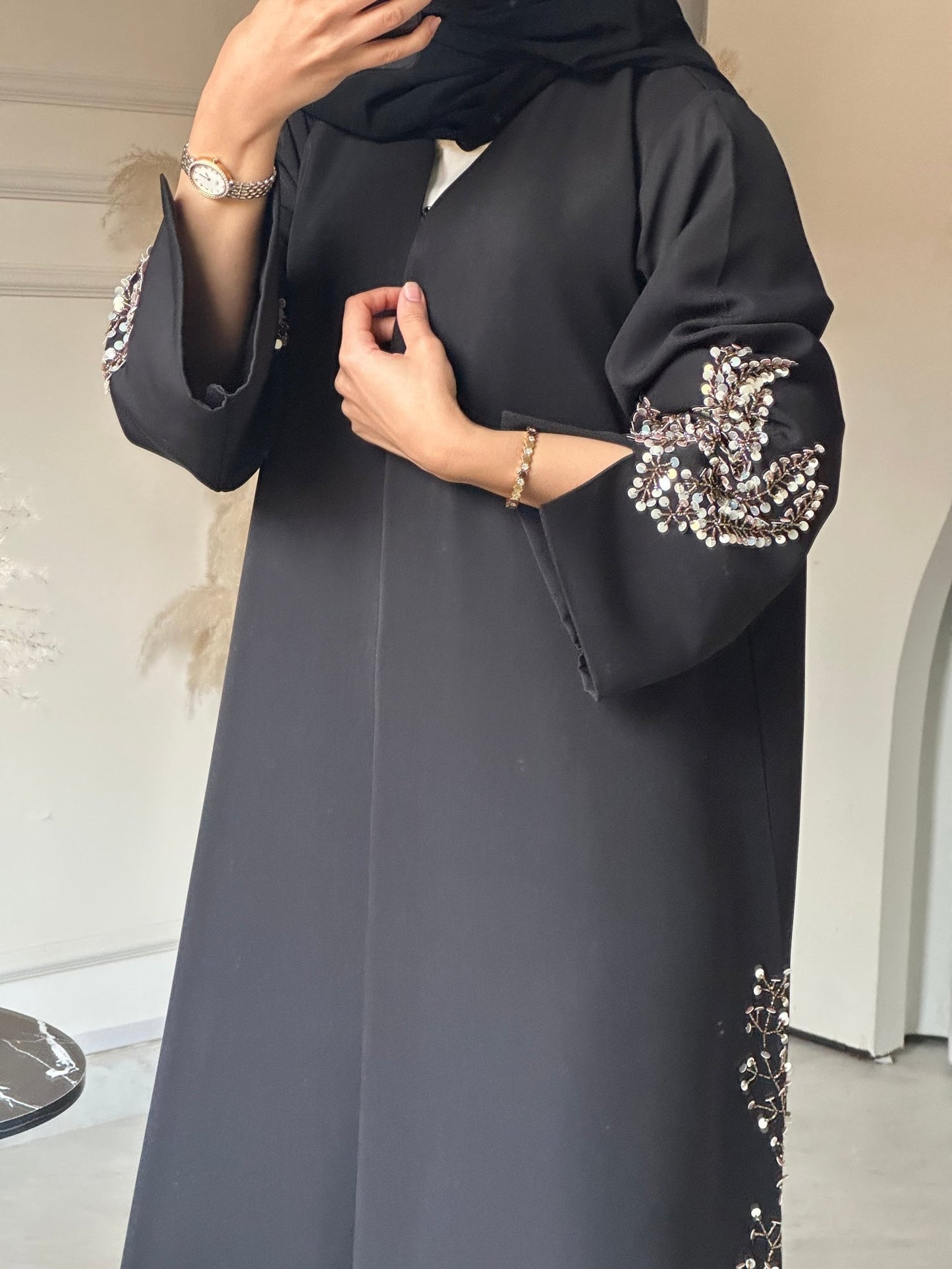 C 0719 Beaded Black Abaya