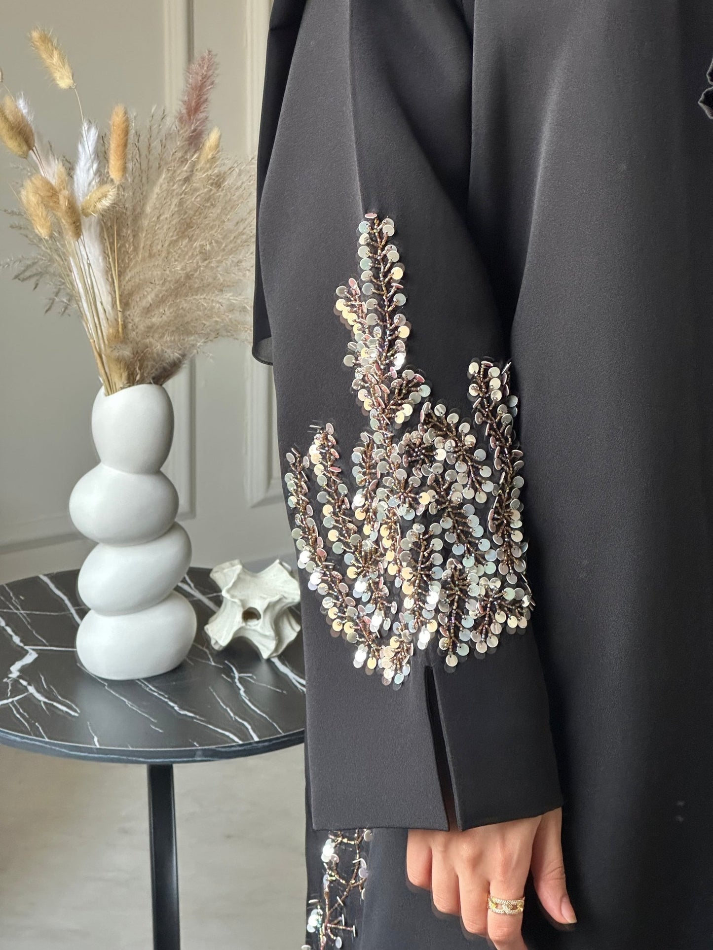 C 0719 Beaded Black Abaya