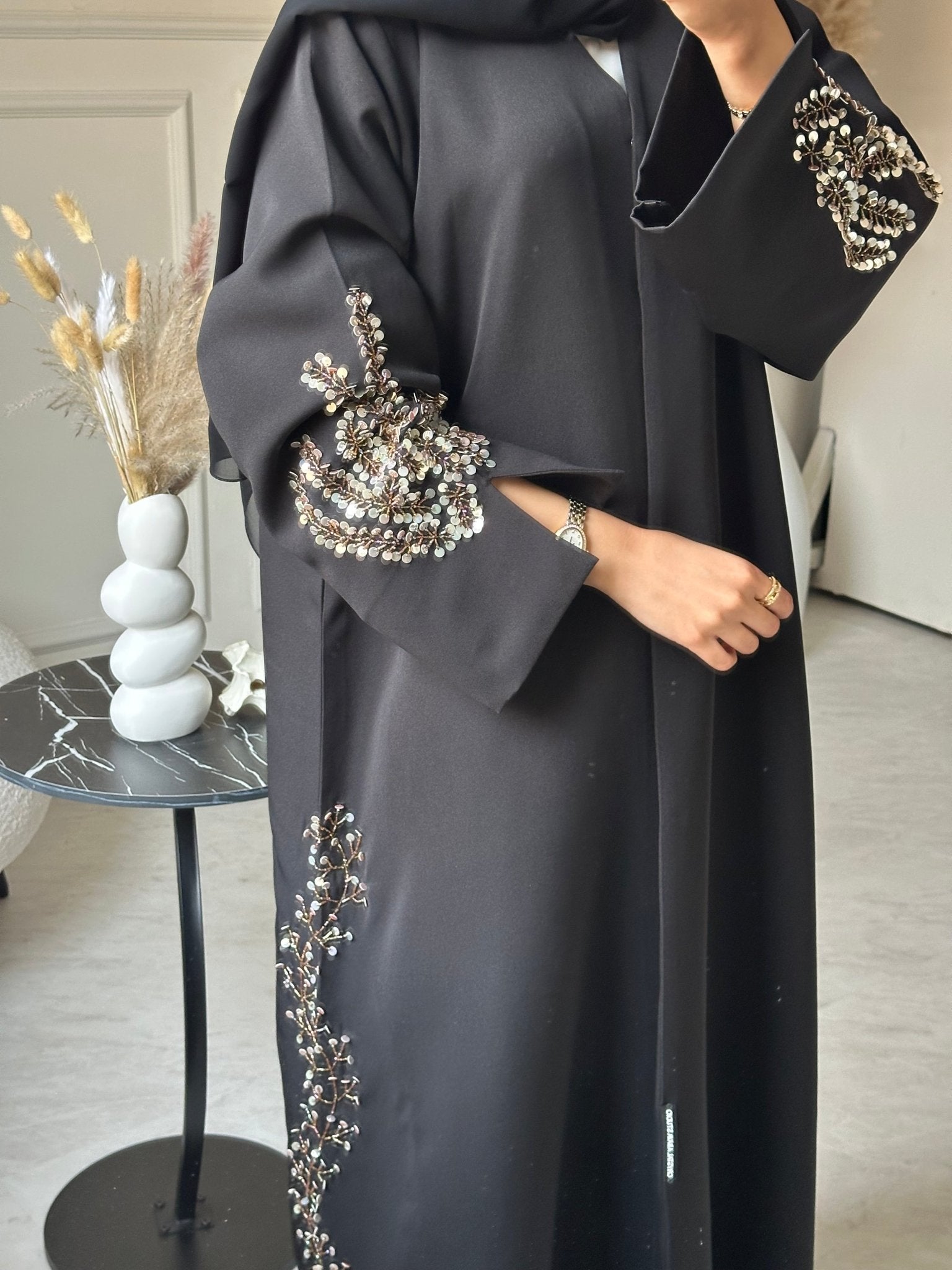 C 0719 Beaded Black Abaya