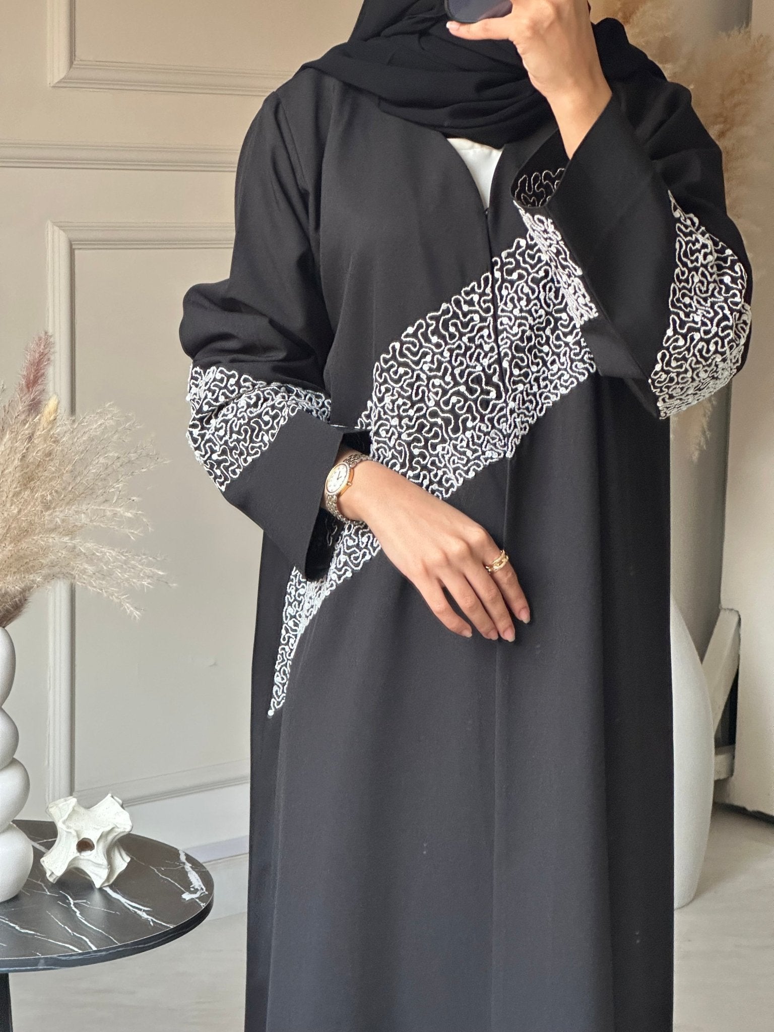 C 0720 Beaded Black Abaya