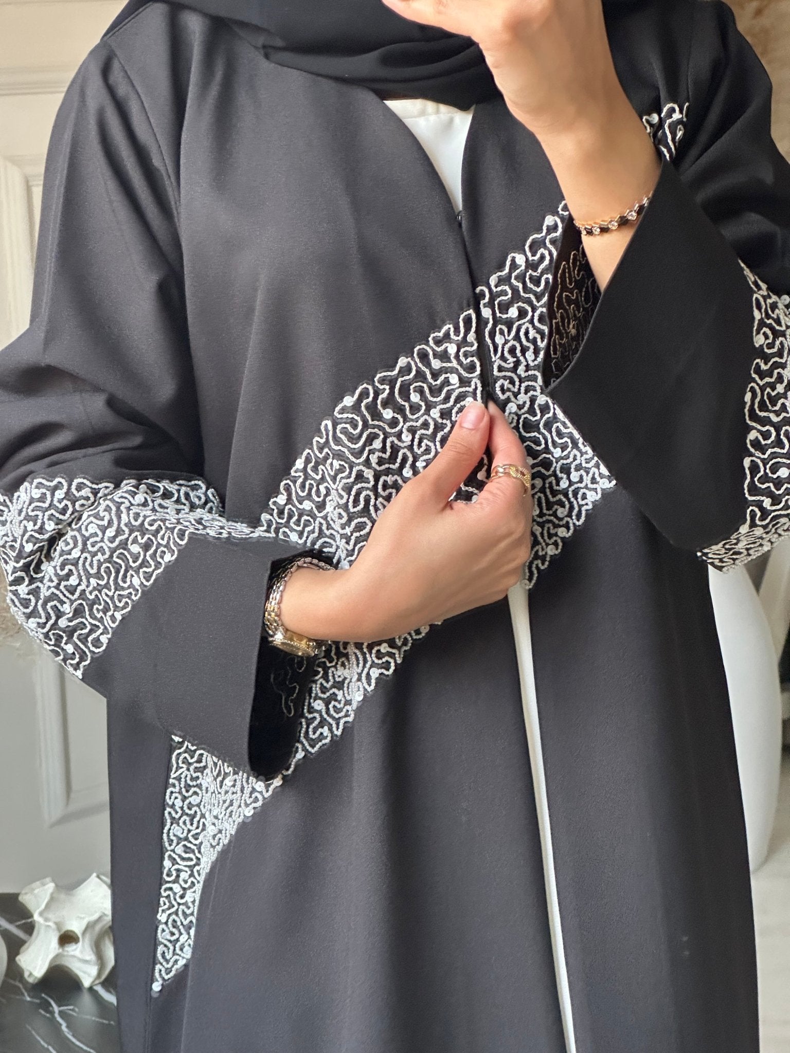 C 0720 Beaded Black Abaya