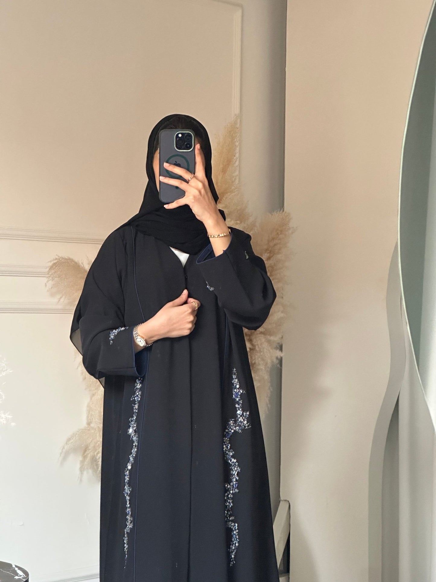 C 0721 Beaded Black Abaya