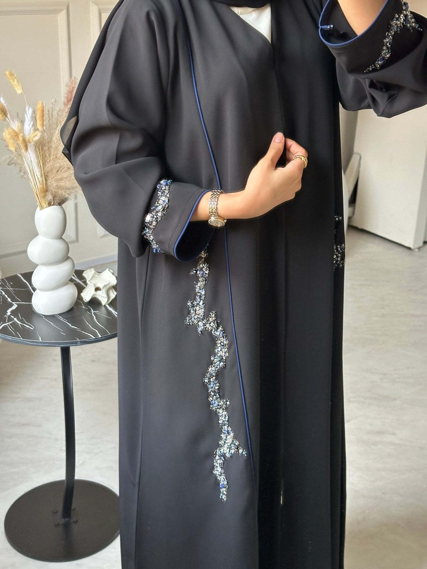 C 0721 Beaded Black Abaya