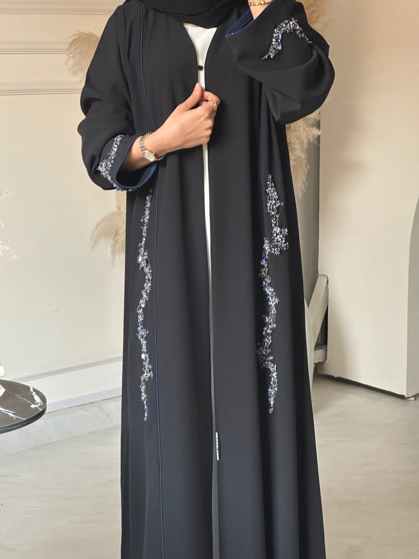 C 0721 Beaded Black Abaya