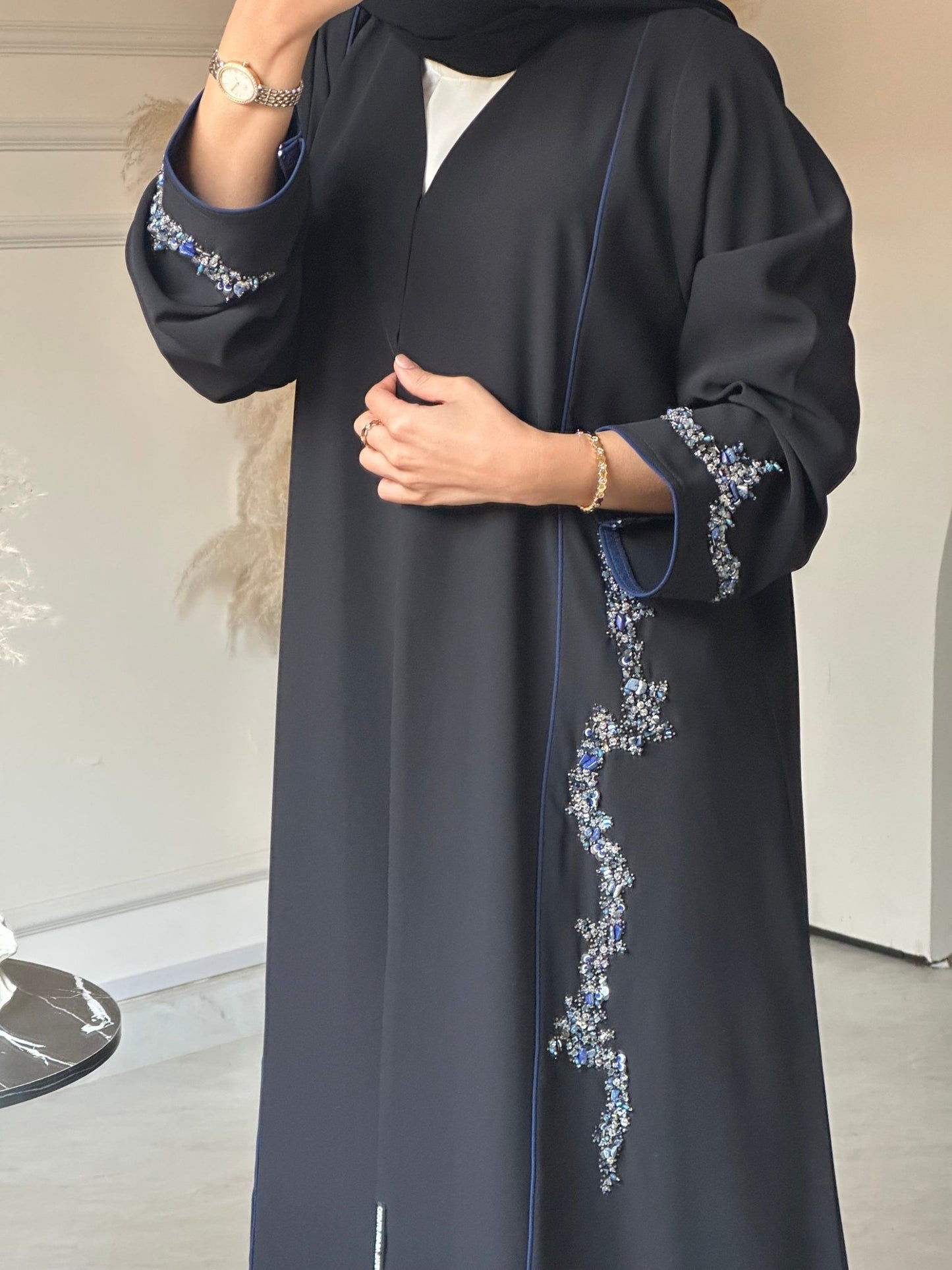 C 0721 Beaded Black Abaya