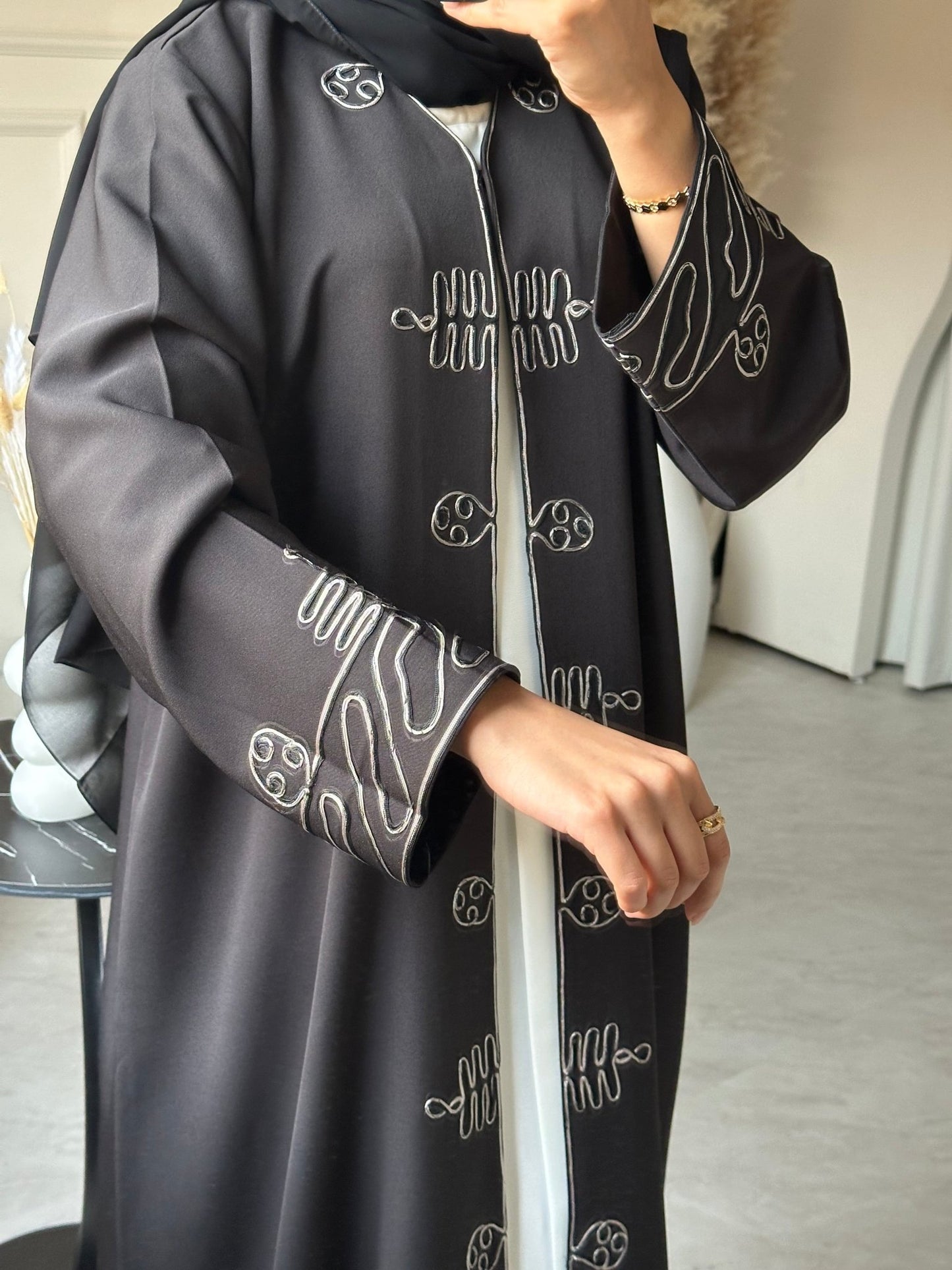 C 0722 Embroidered Black Abaya