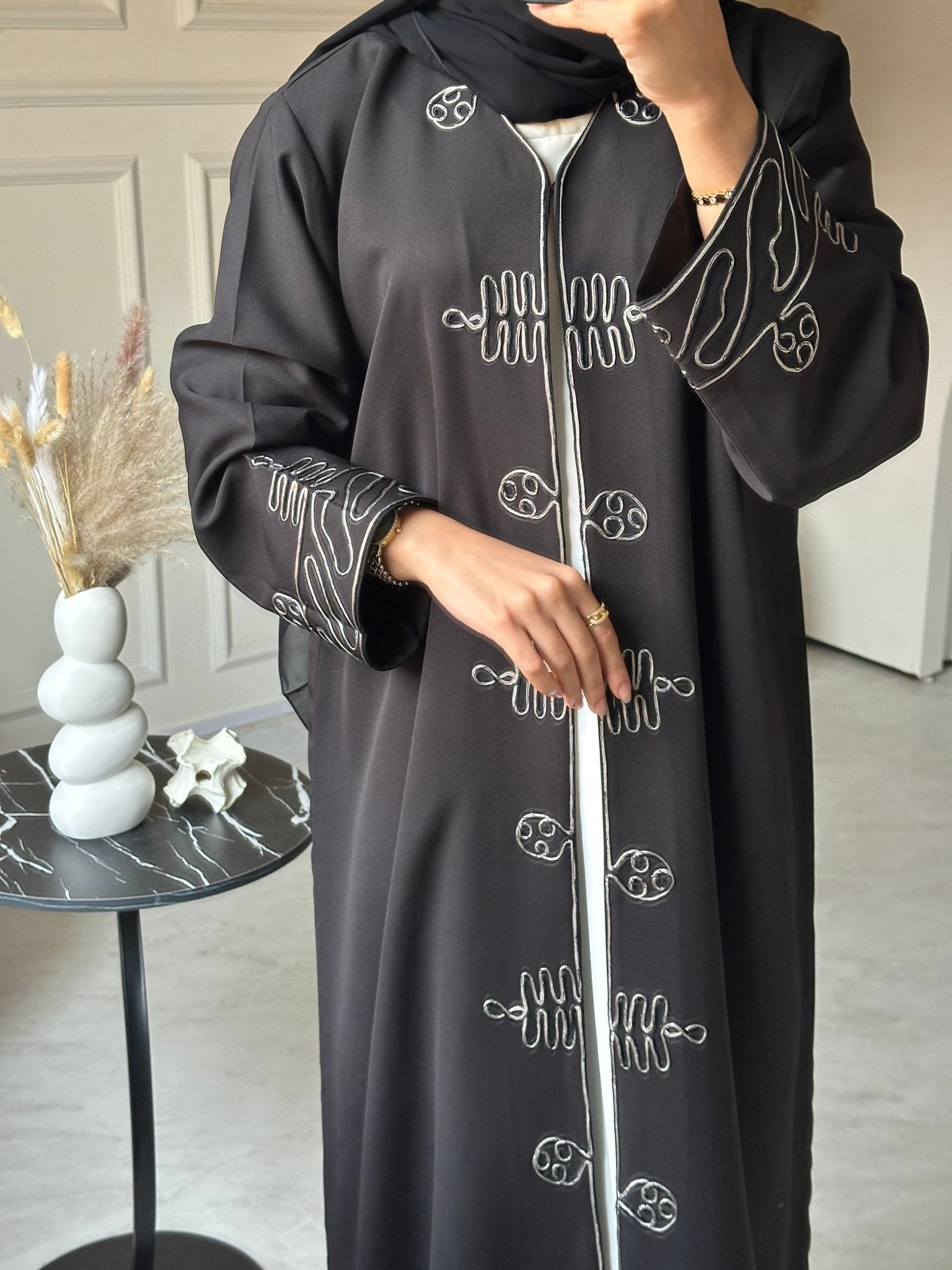 C 0722 Embroidered Black Abaya