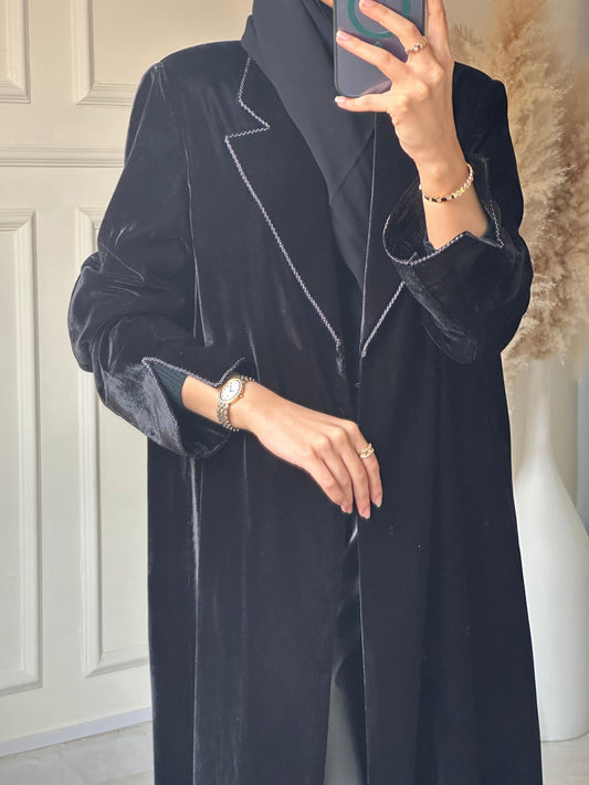 C 0723 Velvet Coat Black Abaya