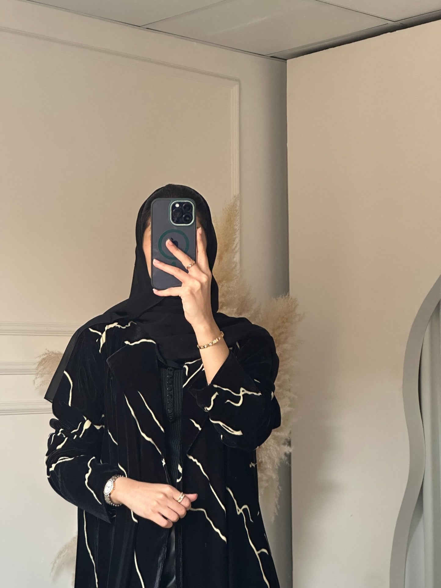 C 0724 Velvet Coat Black Abaya