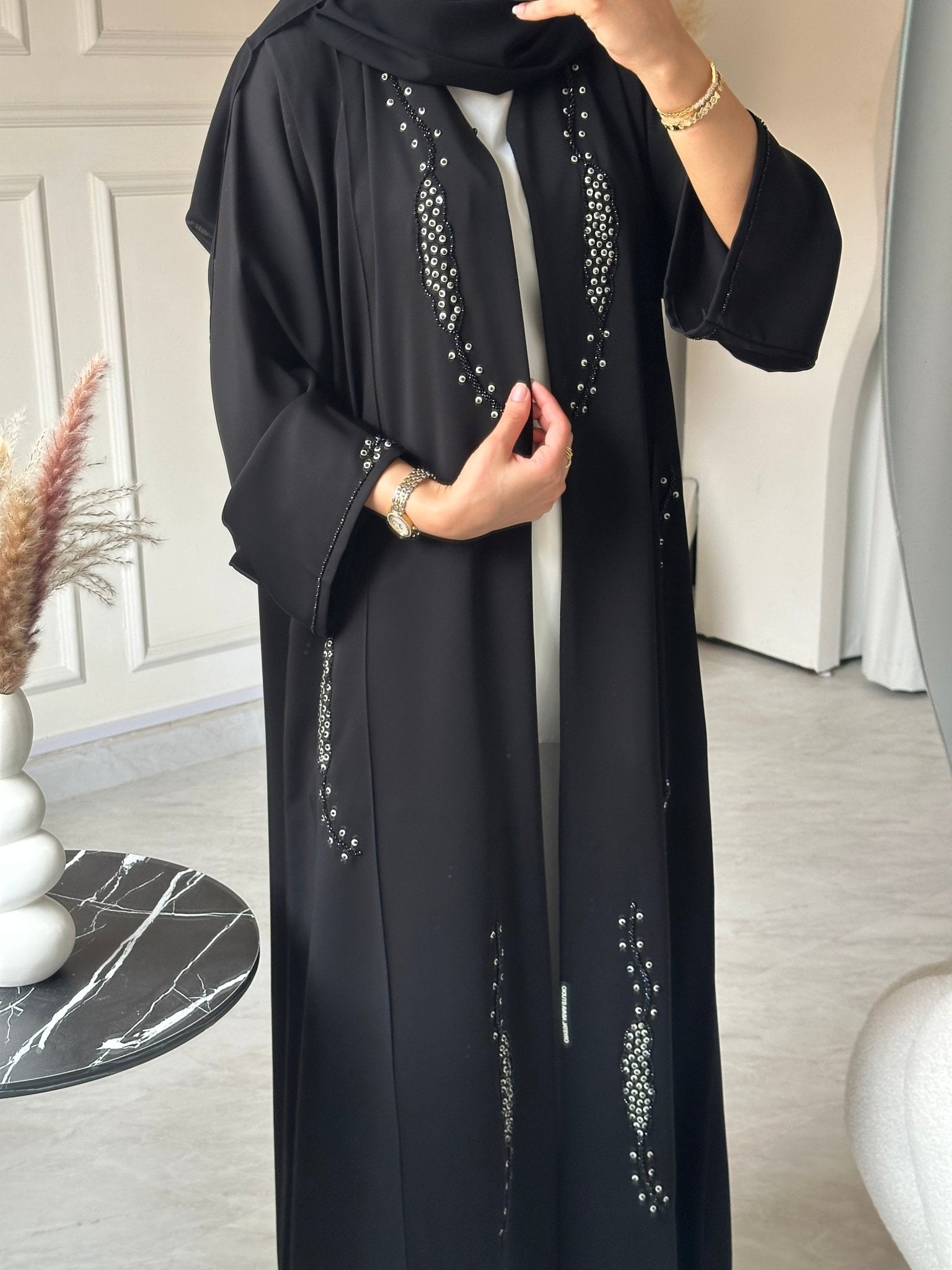 C 0730 Beaded Black Abaya