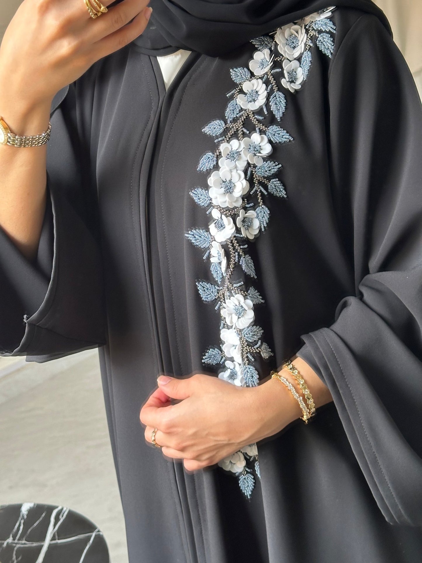 C 0732 Beaded Black Abaya