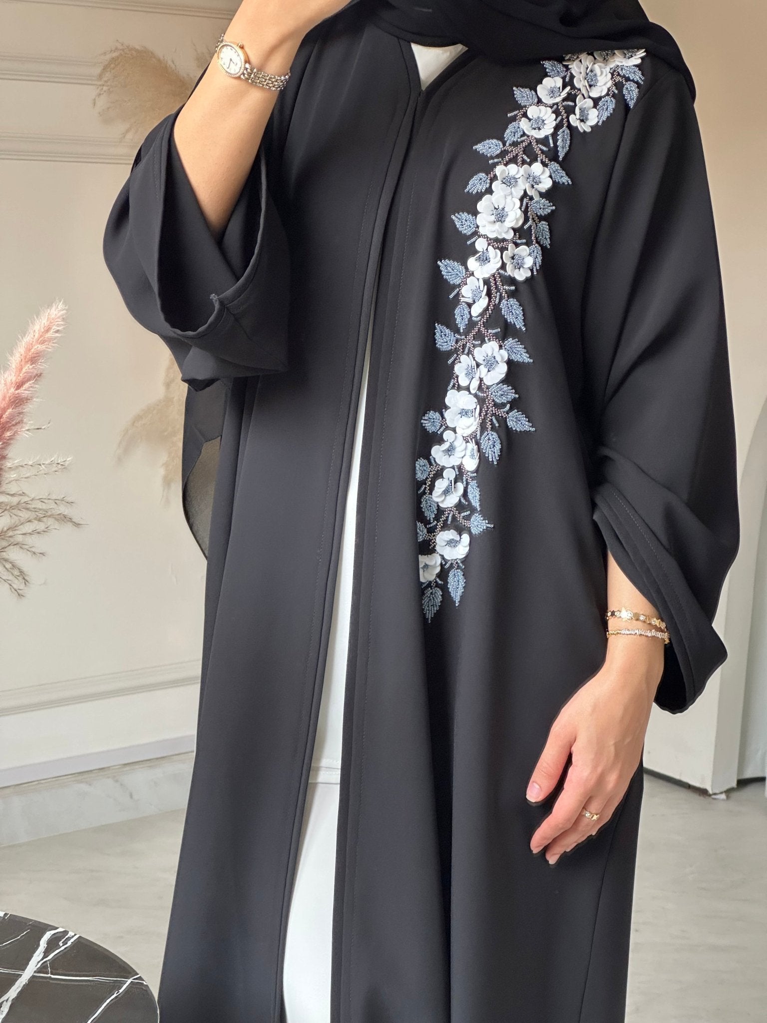 C 0732 Beaded Black Abaya