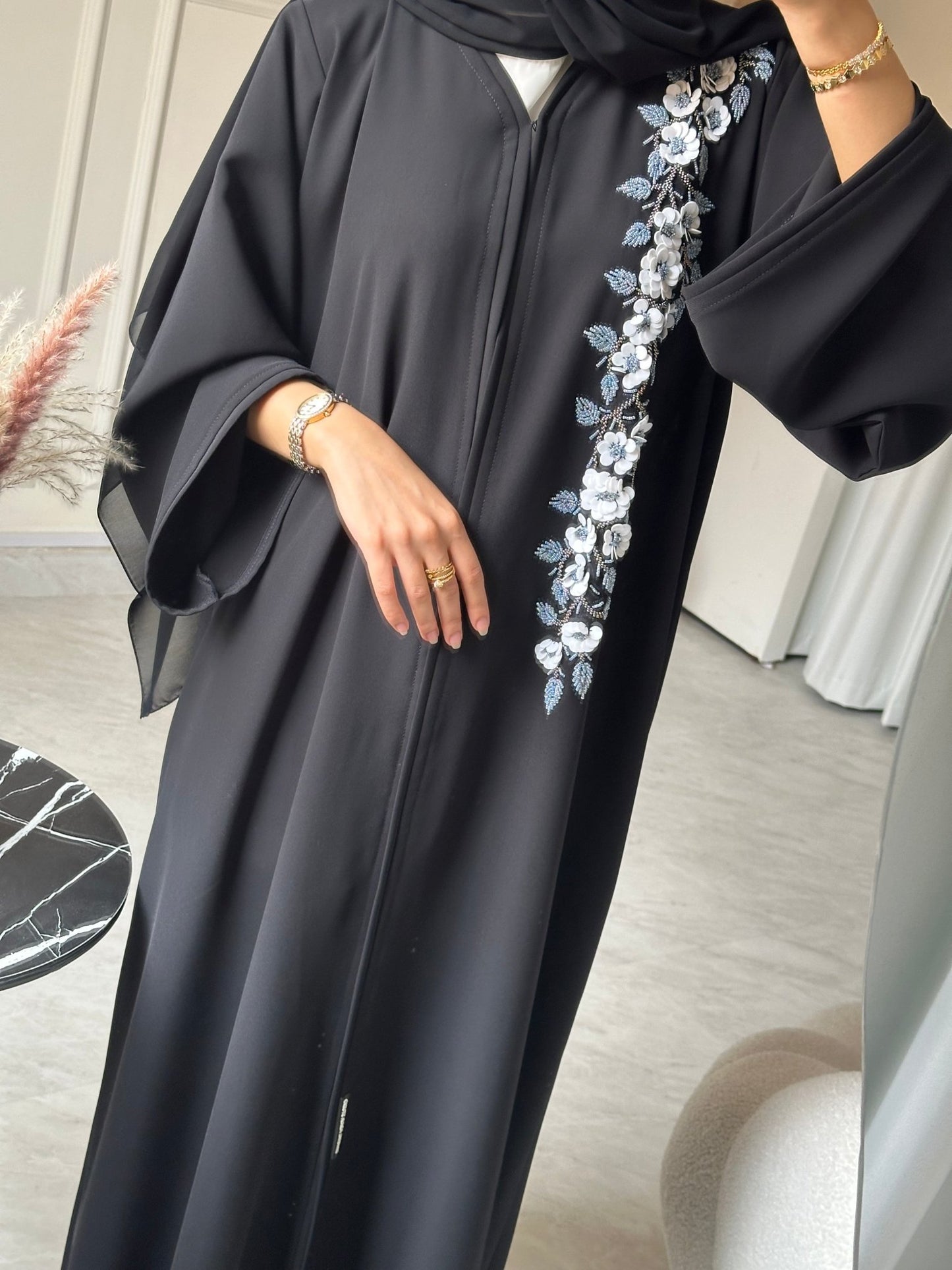 C 0732 Beaded Black Abaya