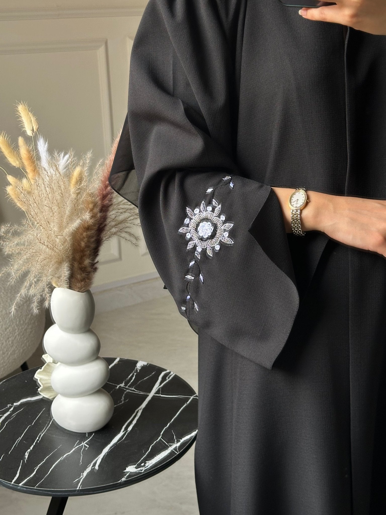 C 0733 Beaded Black Abaya