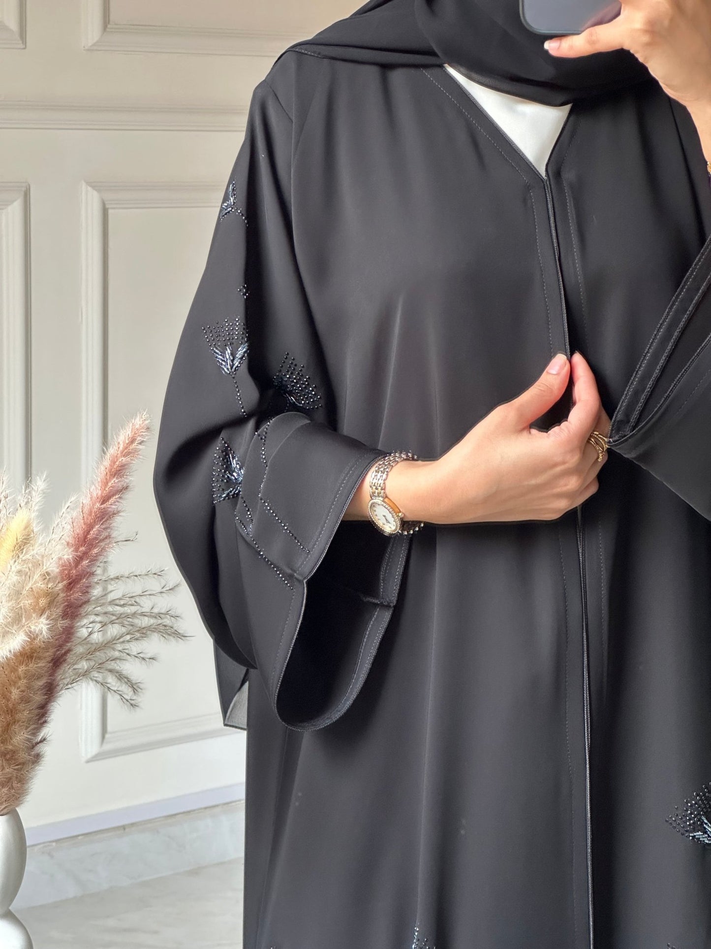 C 0735 Beaded Black Abaya