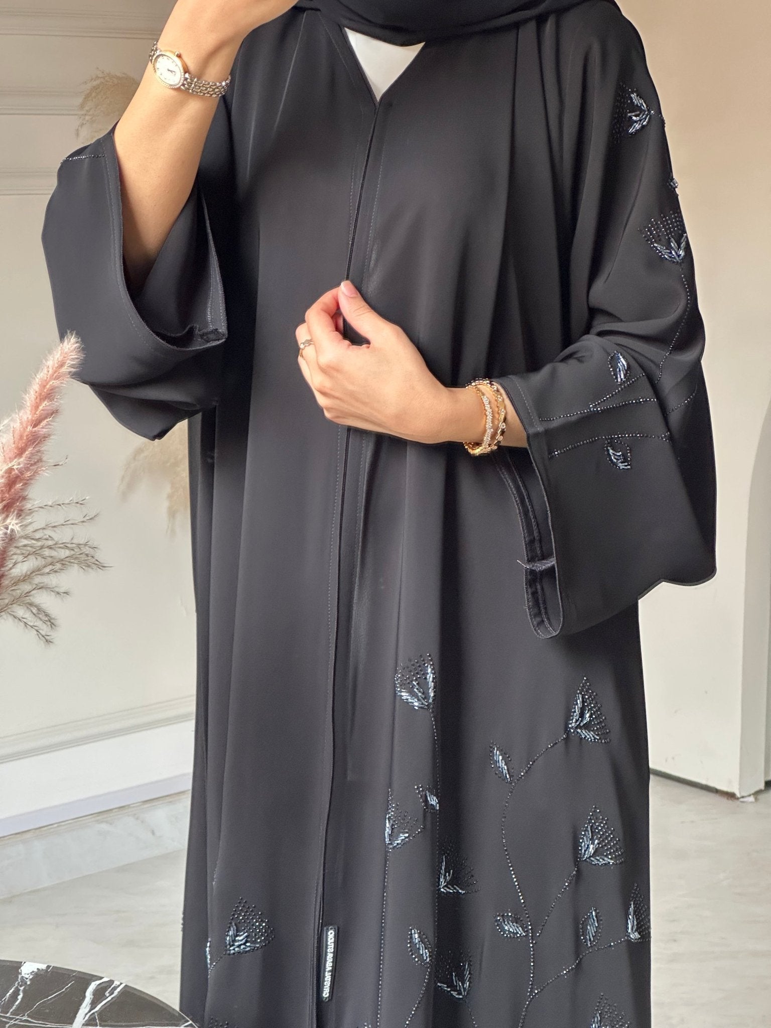 C 0735 Beaded Black Abaya