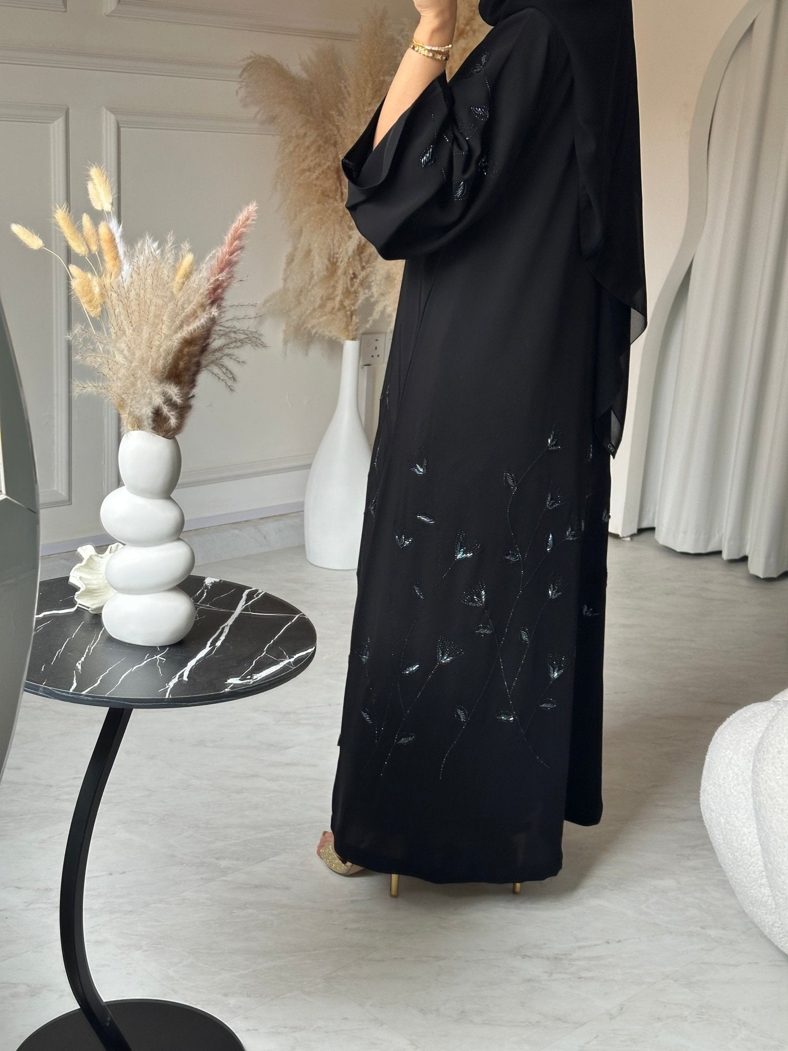 C 0735 Beaded Black Abaya