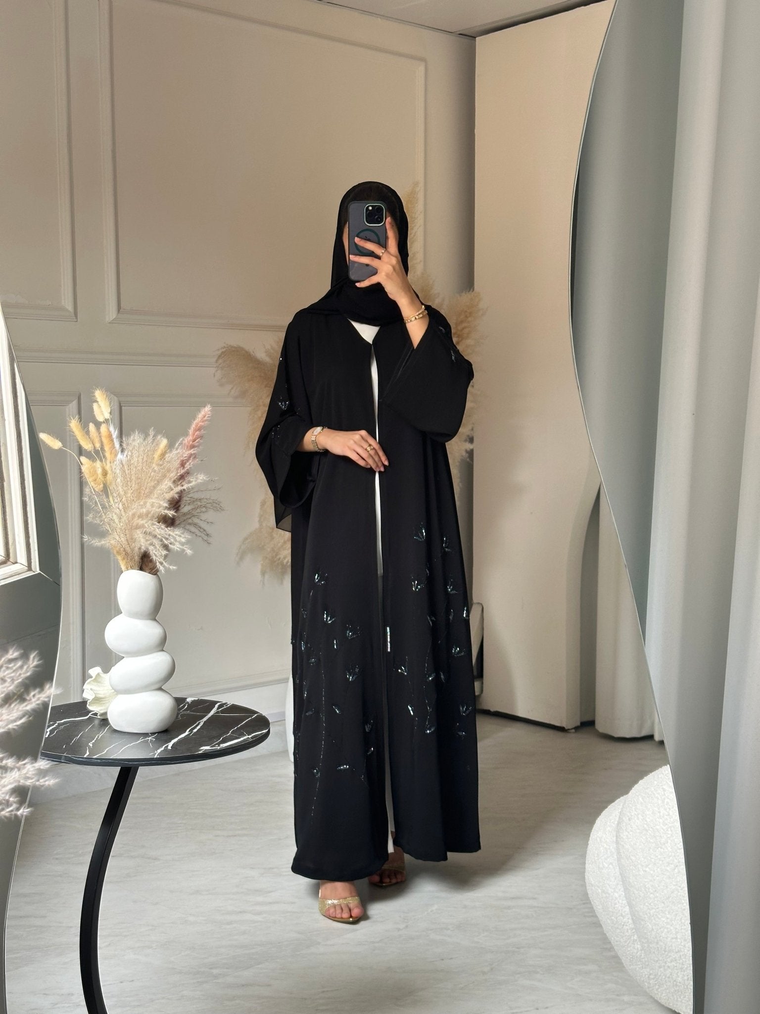 C 0735 Beaded Black Abaya