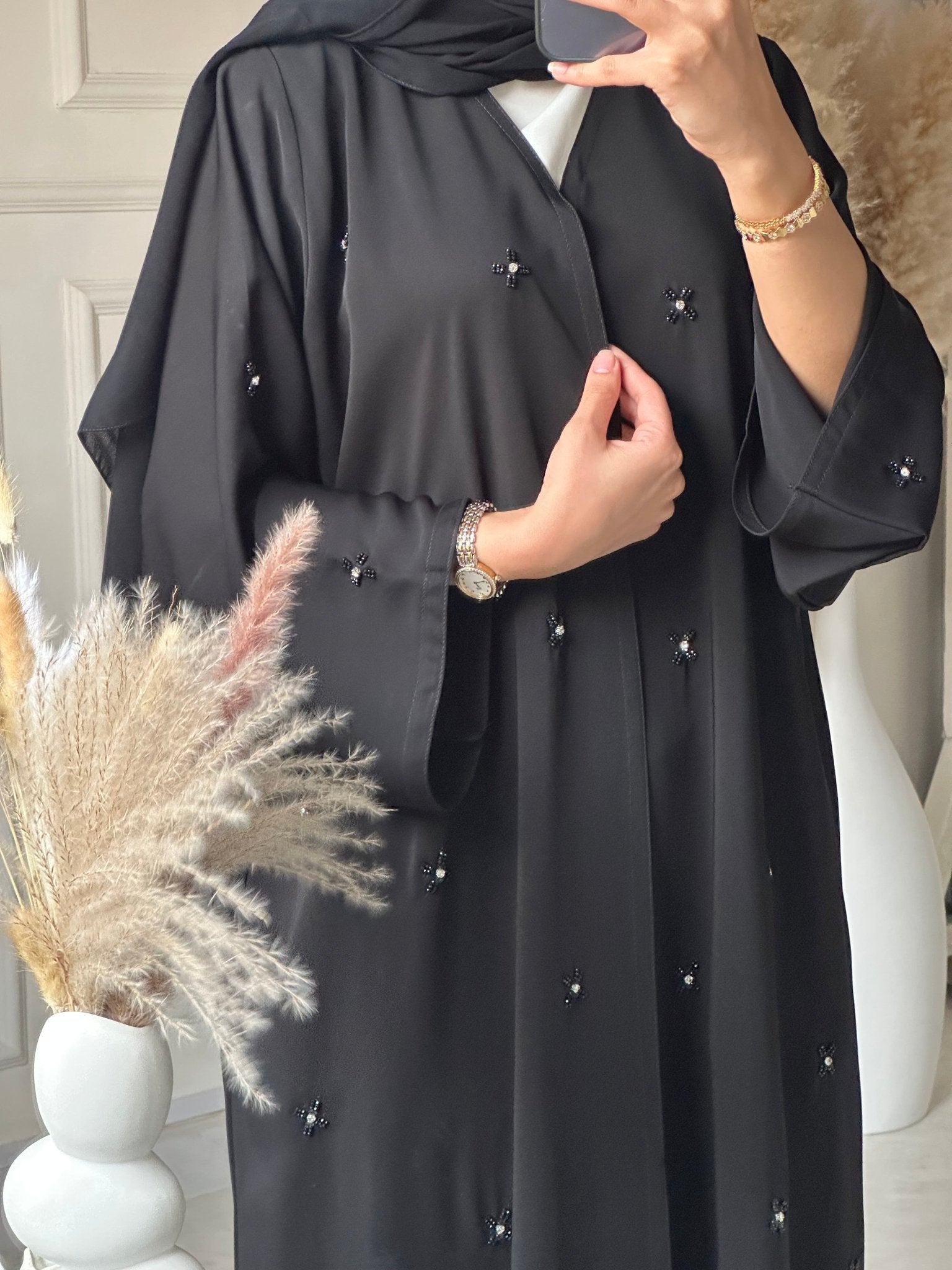 C 0737 Beaded Black Abaya