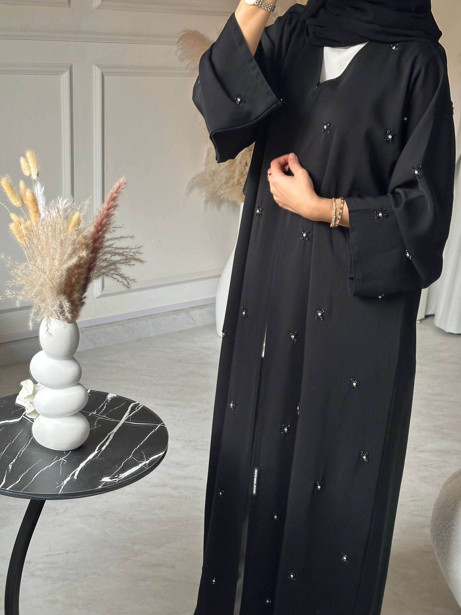 C 0737 Beaded Black Abaya