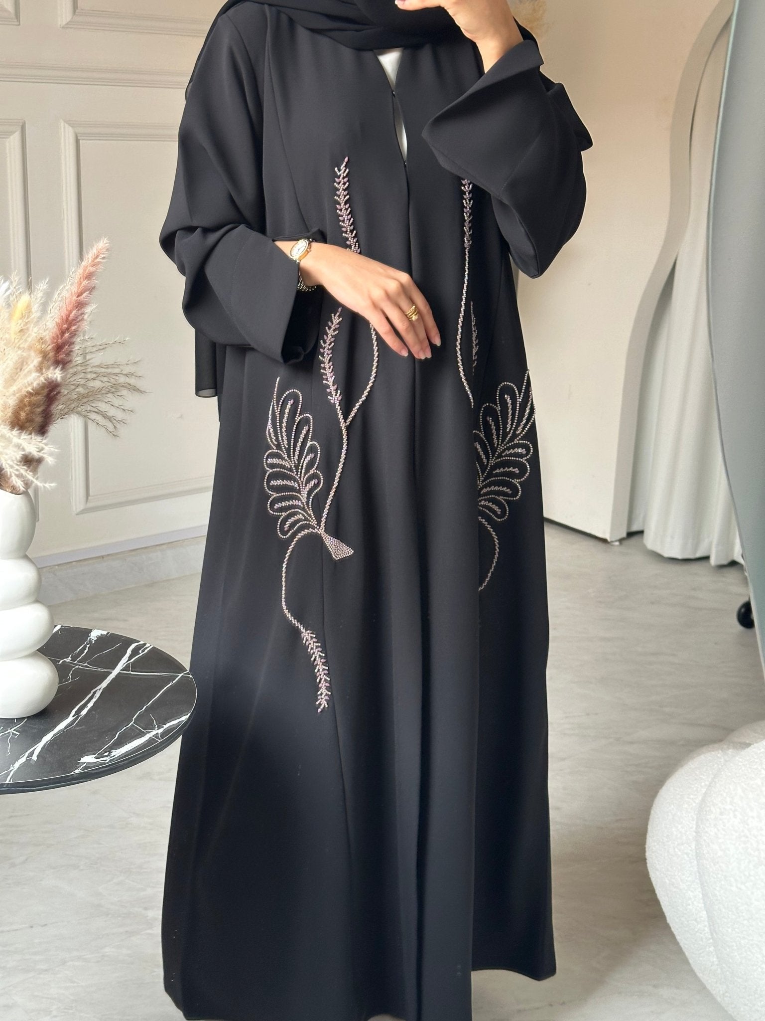 C 0738 Beaded Black Abaya