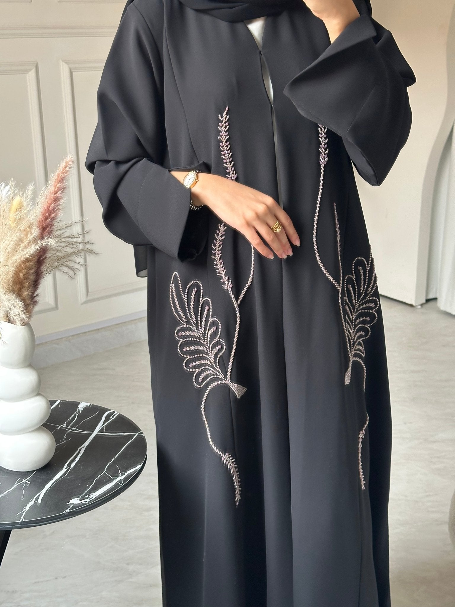 C 0738 Beaded Black Abaya