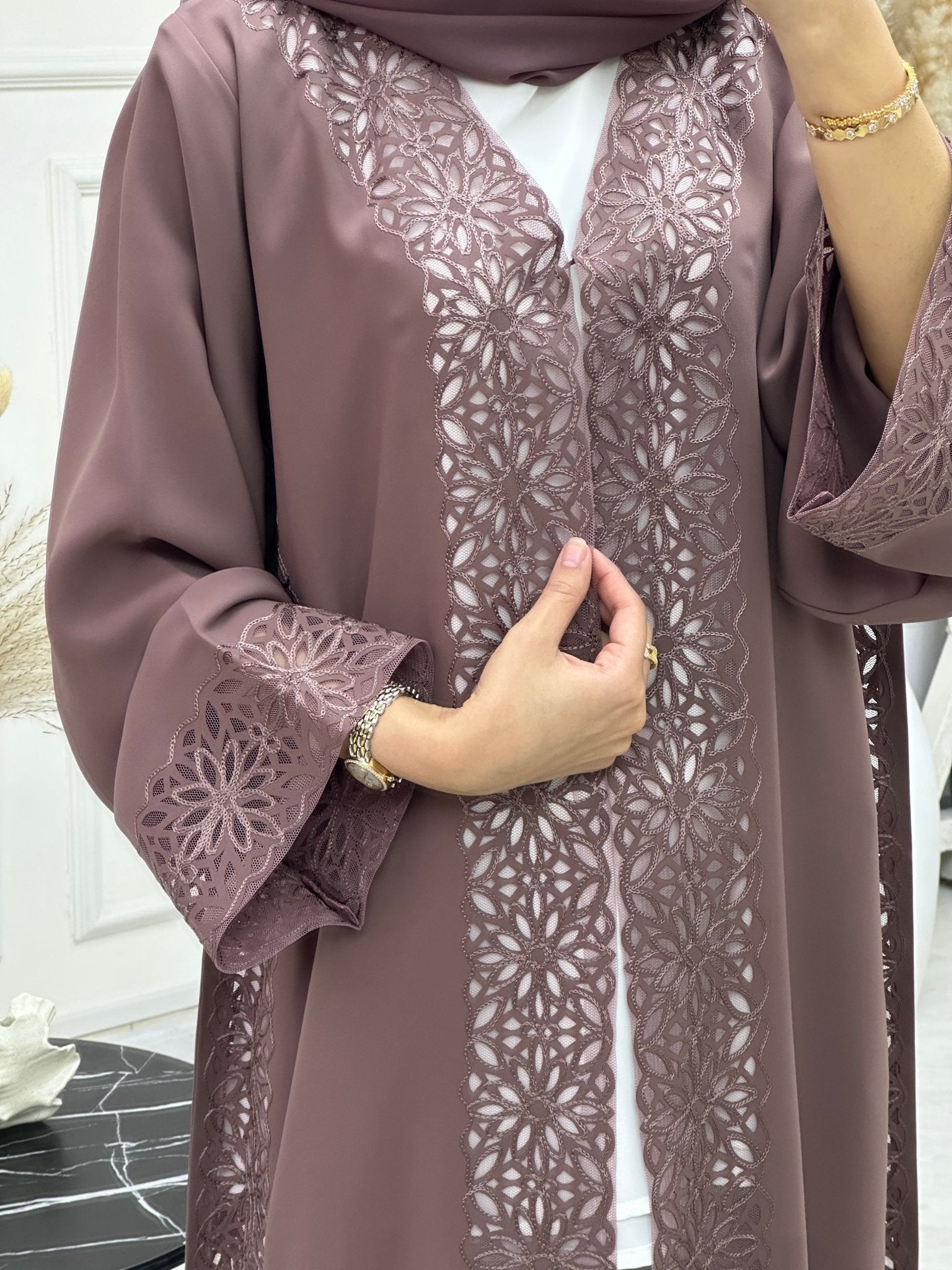 C 0742 Purple Floral Abaya