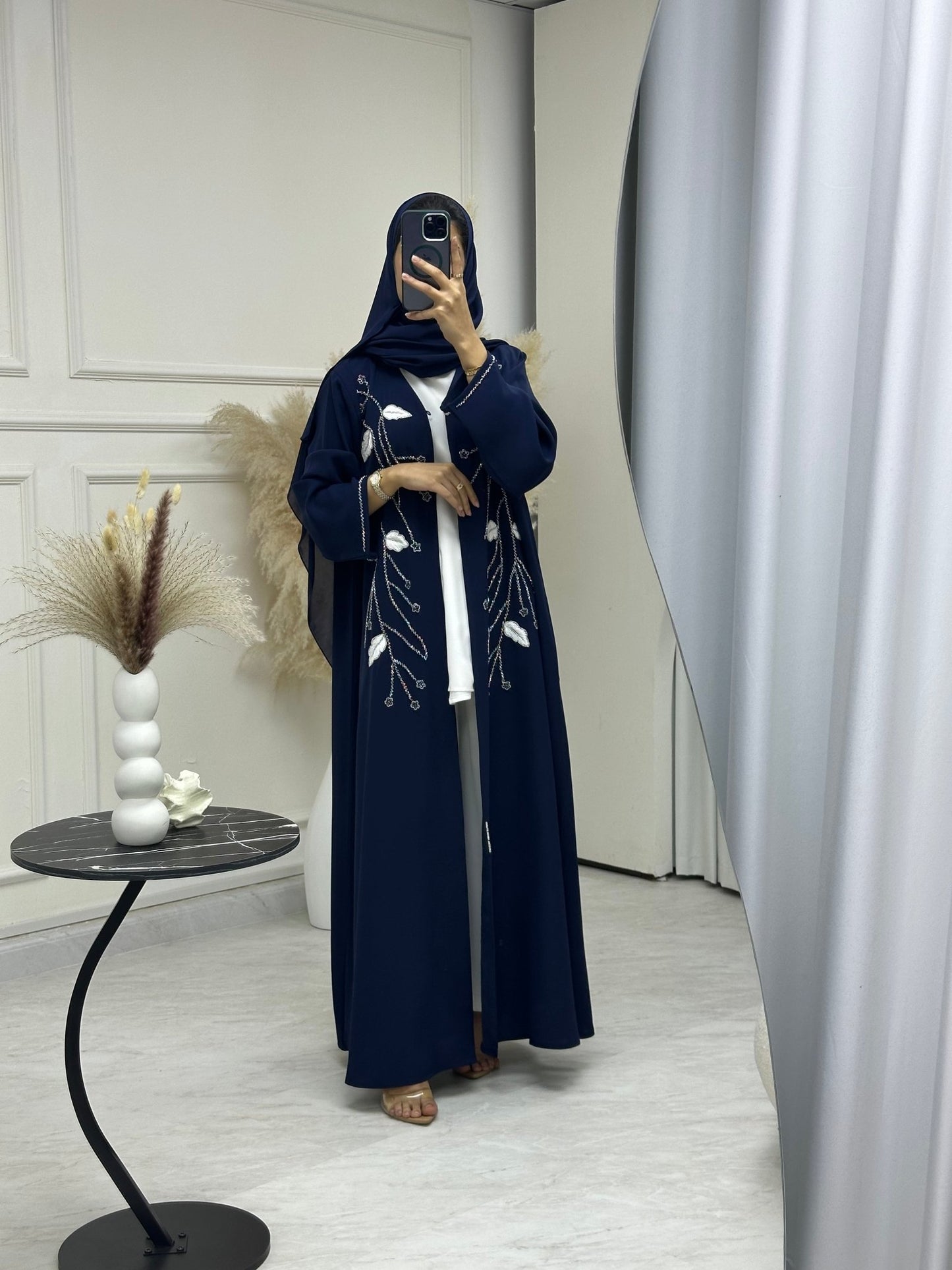 C 0743 Navy Blue Beaded Abaya