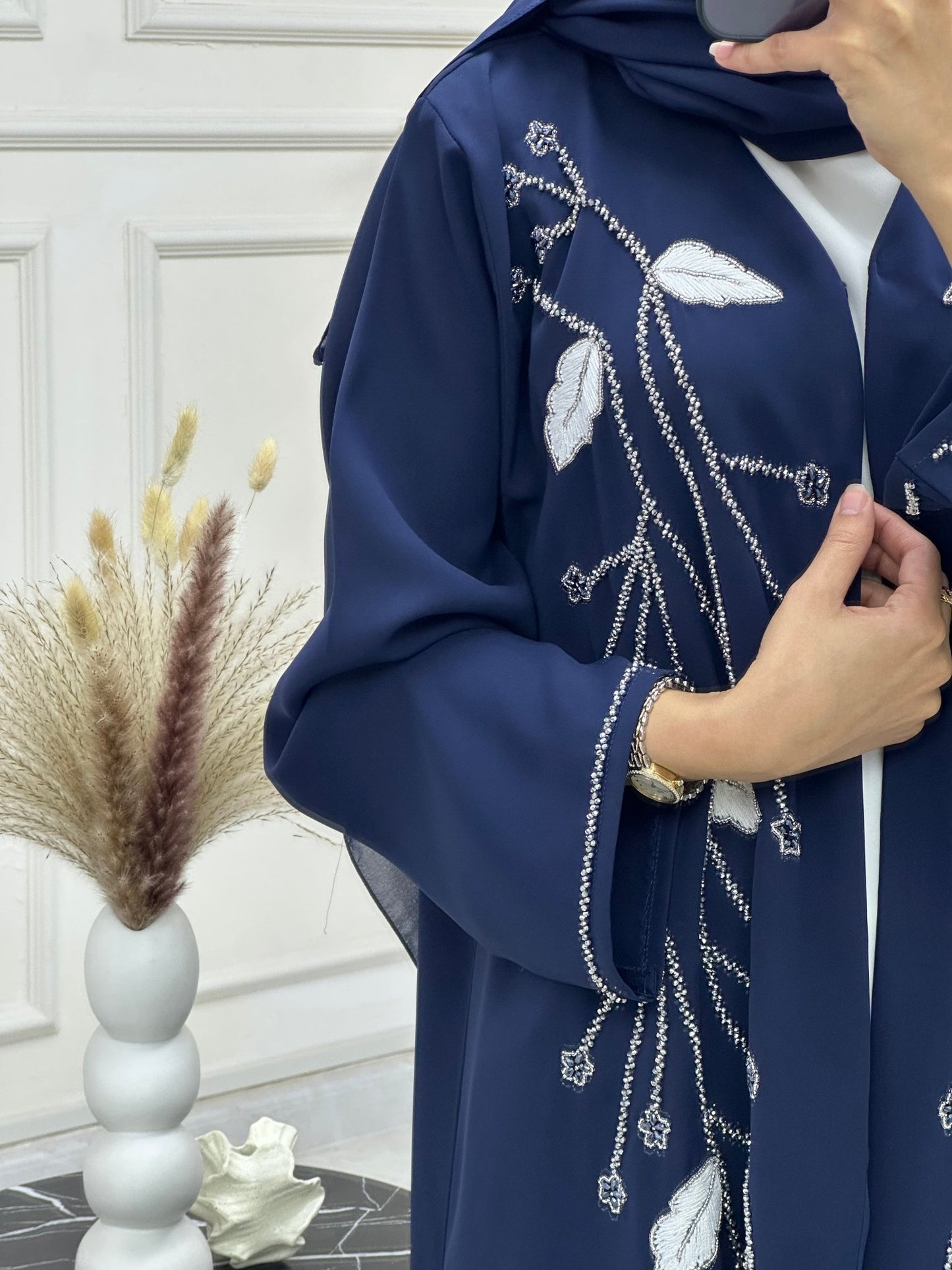 C 0743 Navy Blue Beaded Abaya