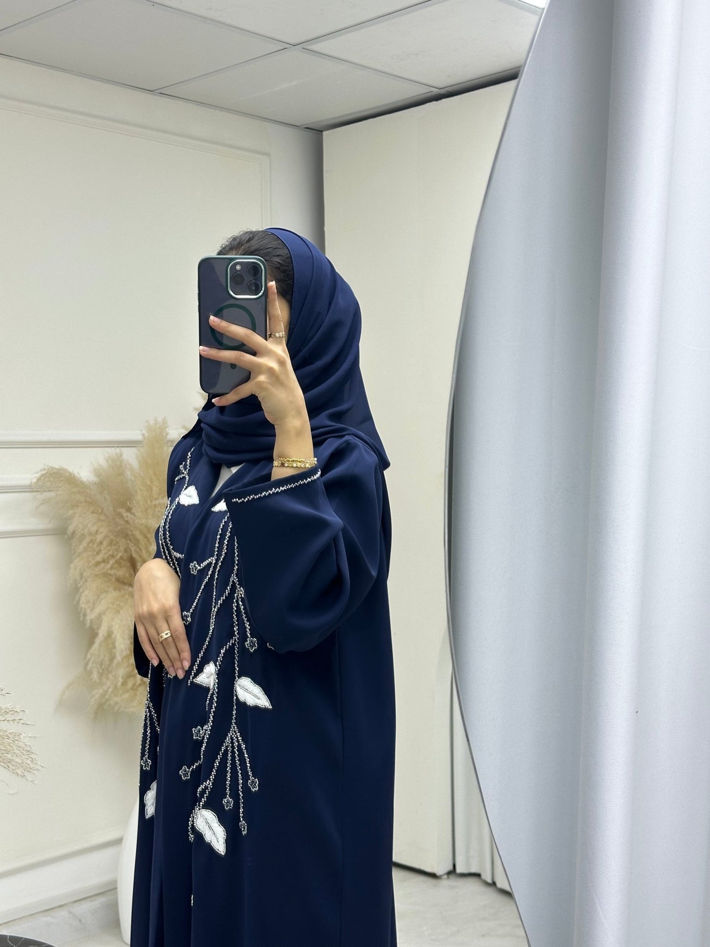 C 0743 Navy Blue Beaded Abaya