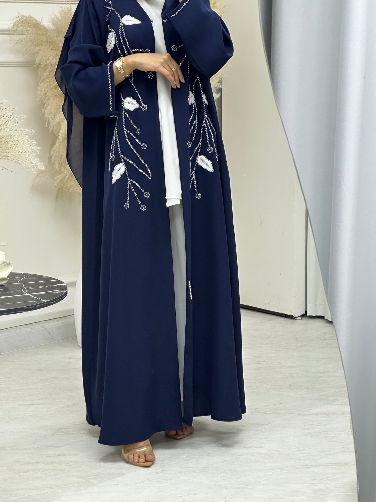 C 0743 Navy Blue Beaded Abaya