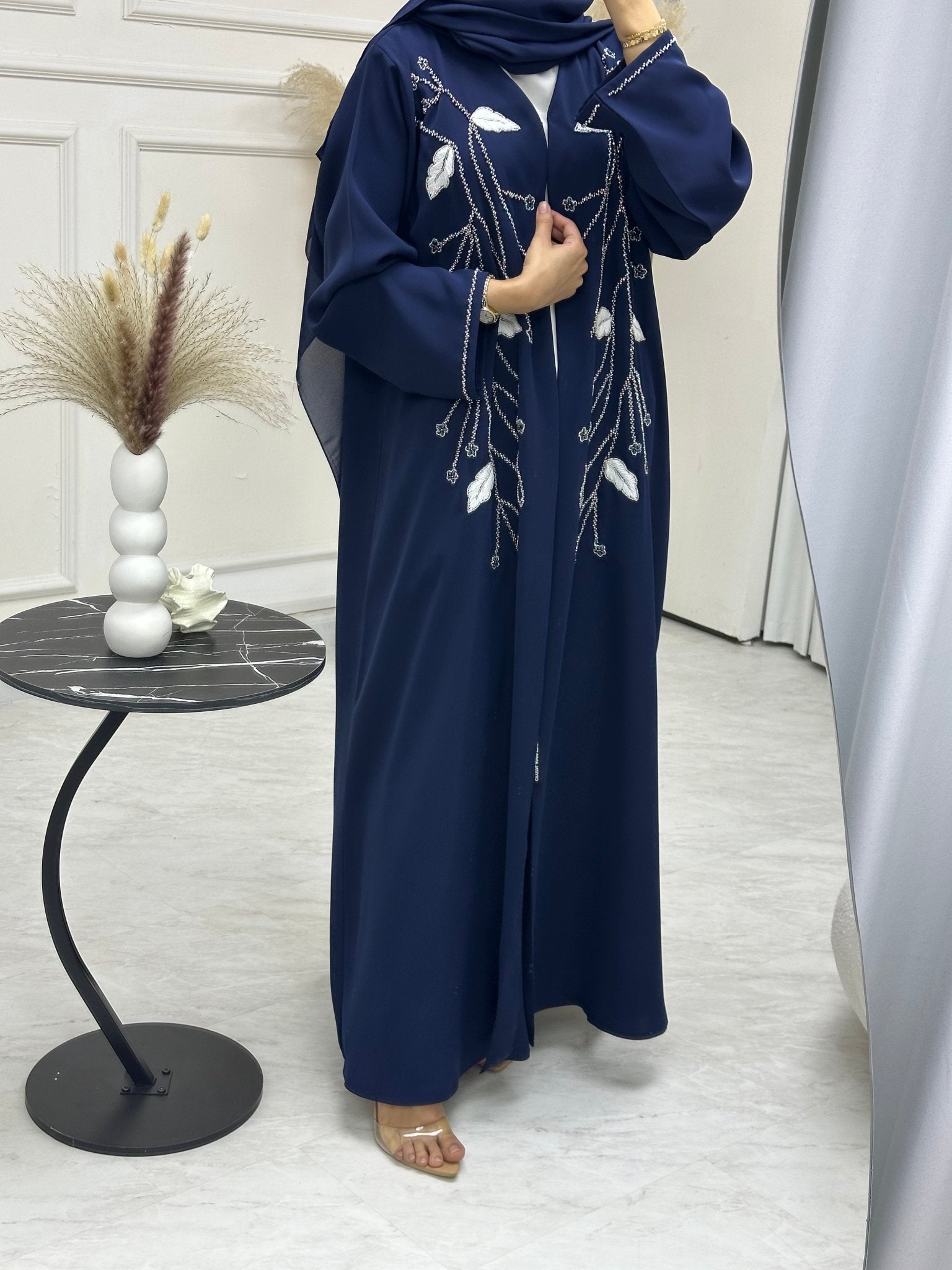 C 0743 Navy Blue Beaded Abaya