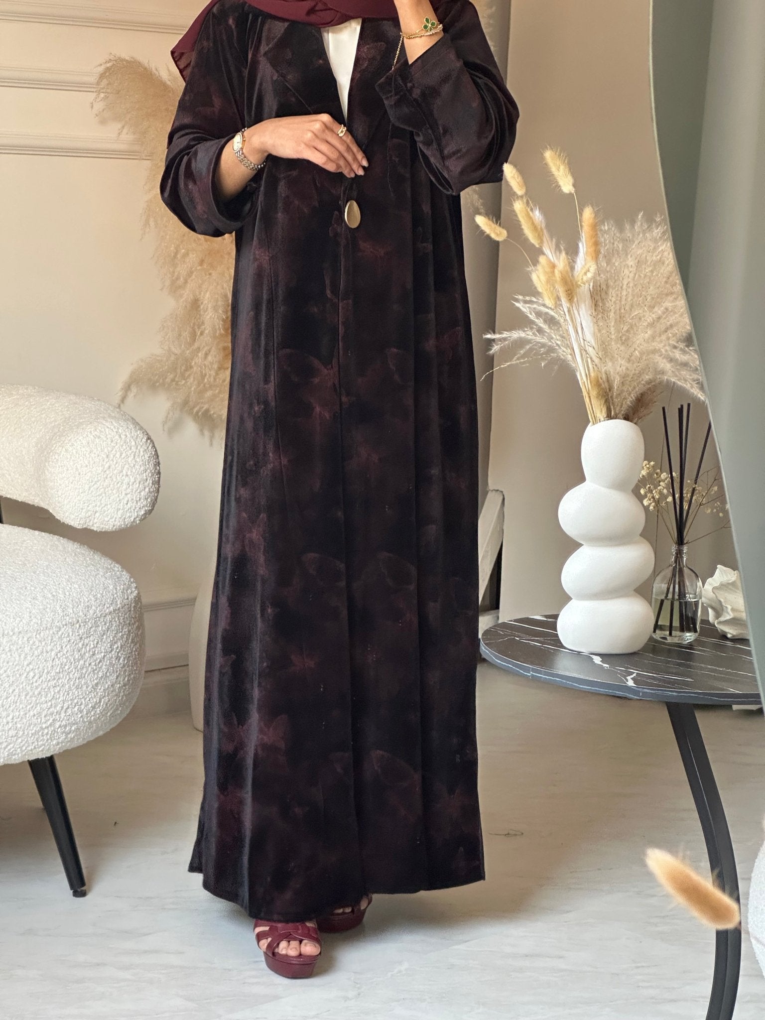 C 0751 - 02 Burgundy Butterfly Abaya