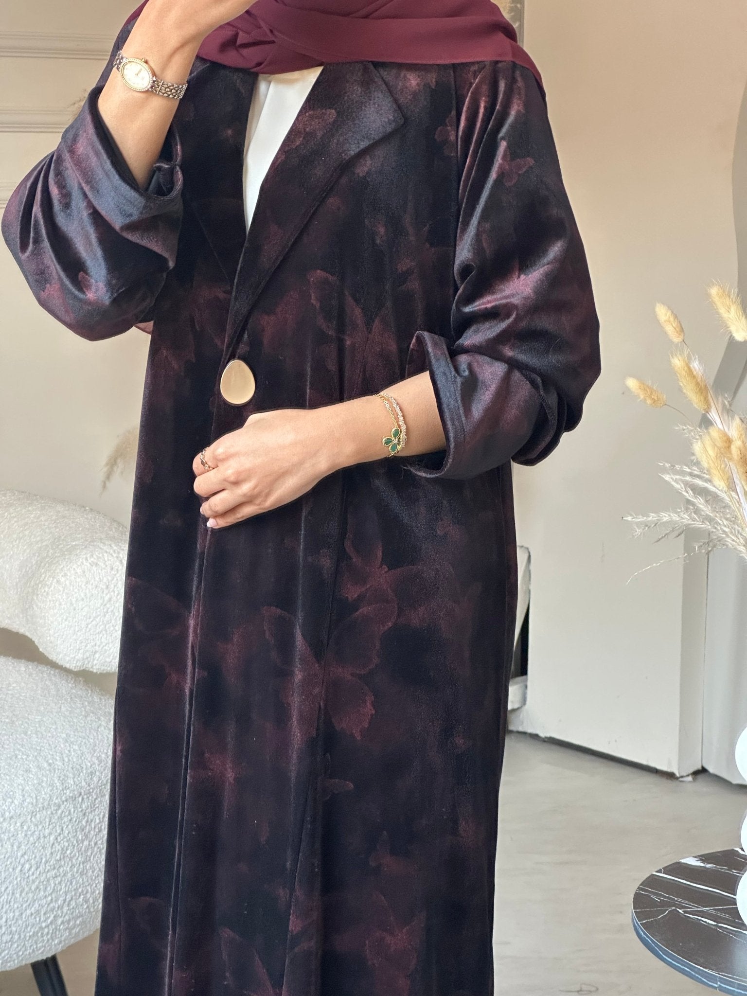 C 0751 - 02 Burgundy Butterfly Abaya