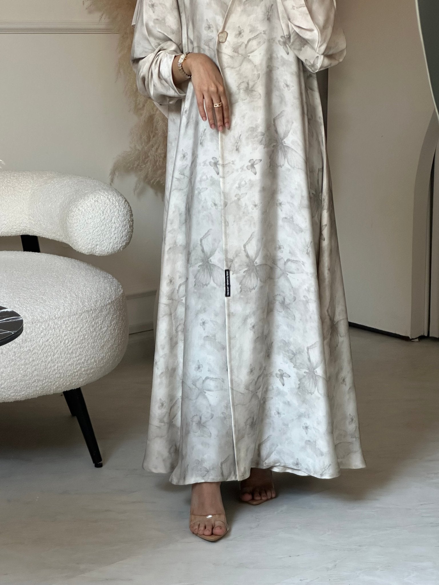 C 0752 Beige Butterfly Printed Abaya