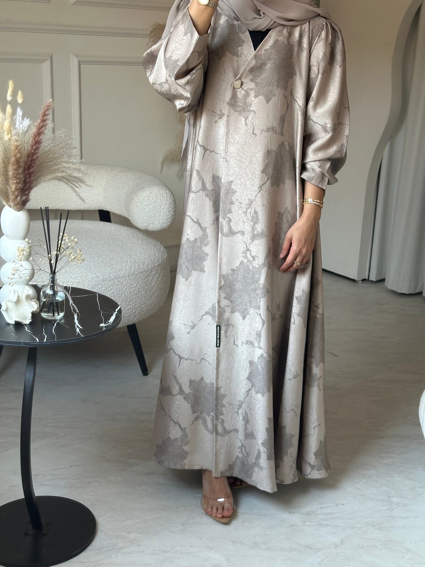 C 0753 Tan Printed Abaya